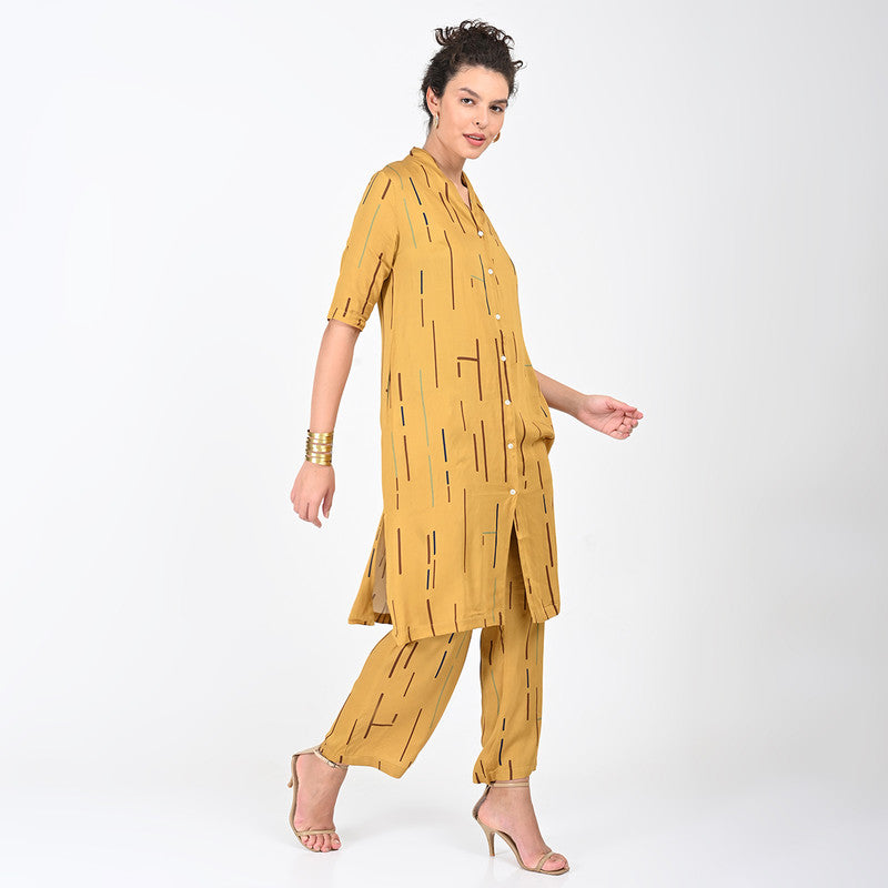 Modal Printed Co Ord Set For Women | Tunic & Trouser | Mustard、mySite、camillekostekn