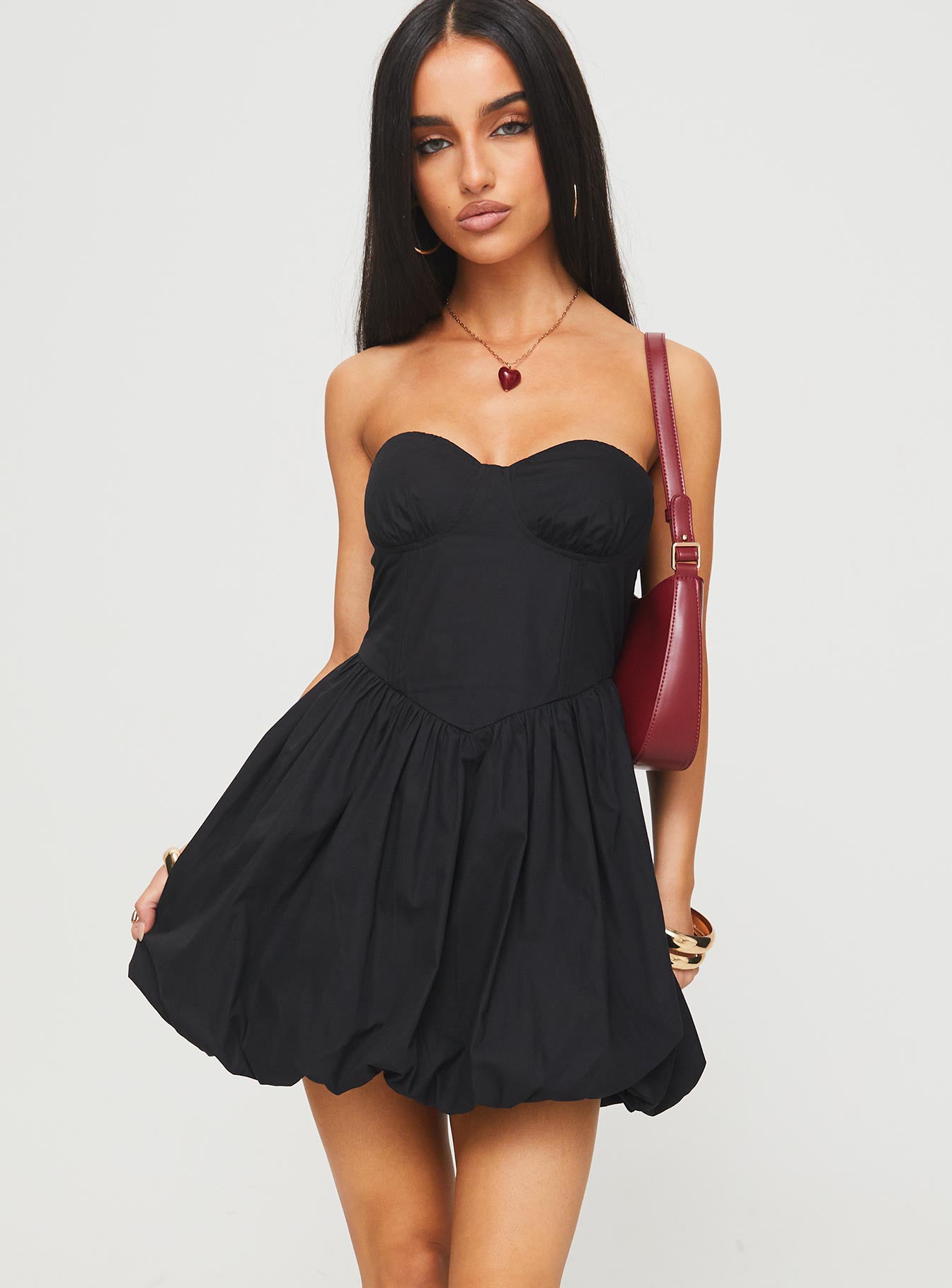 Zafira Strapless Bubble Hem Mini Dress Black、mySite、solidvoid