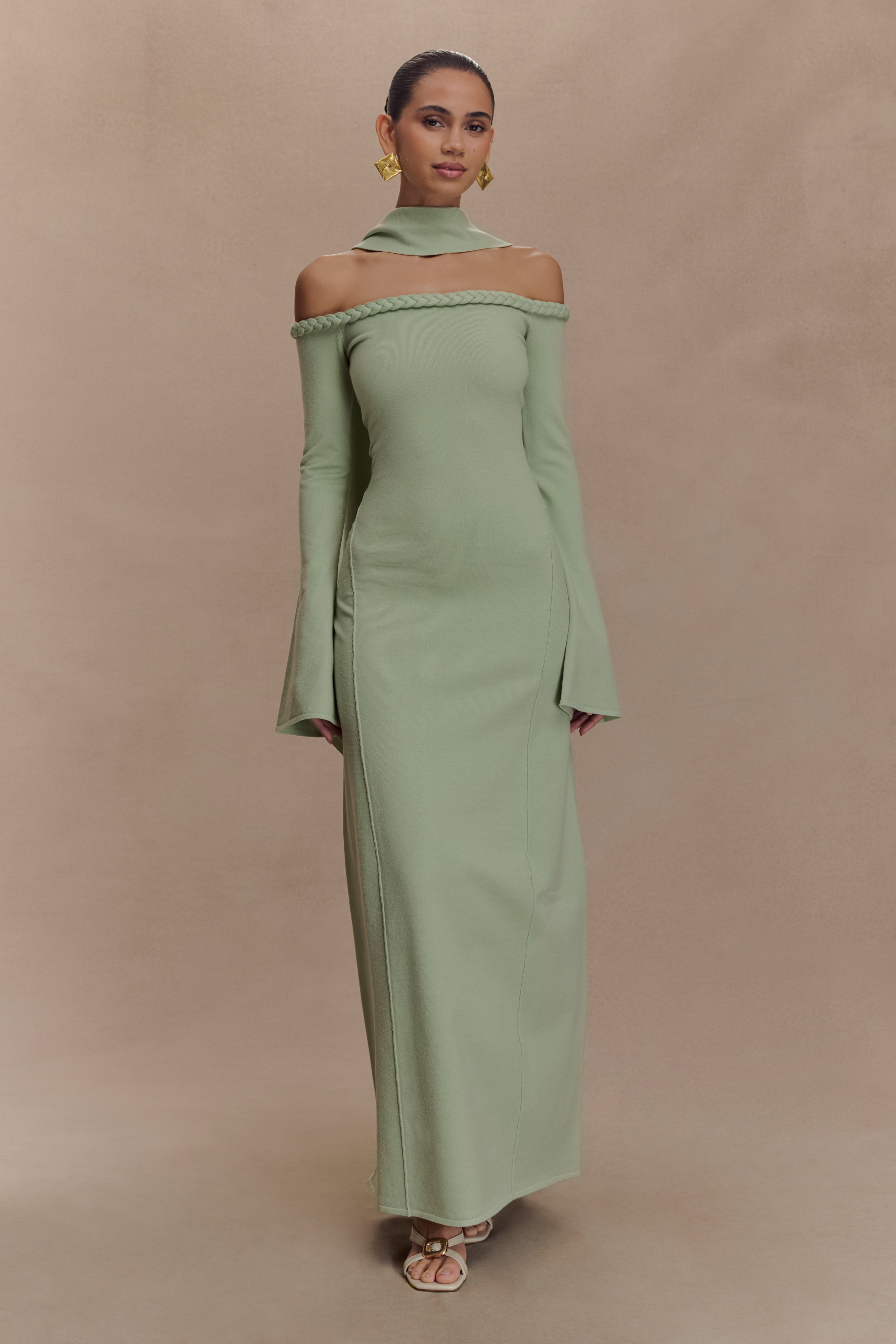 Heidi Strapless Knit Scarf Maxi Dress - Pastel Green、mySite、solidvoid