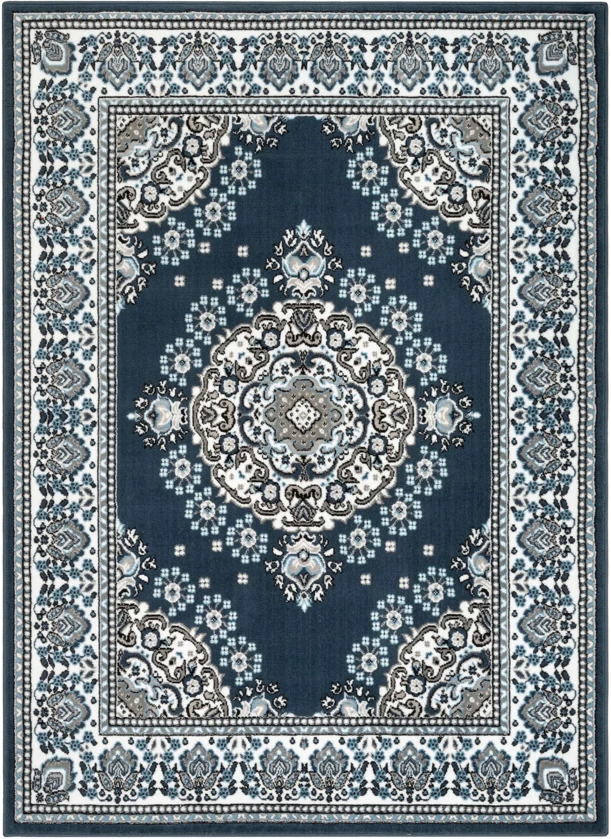 Malika Traditional Medallion Persian Floral Dark Blue 5'3 x 7'3 Rug、mySite、gigharbornorthrealestate