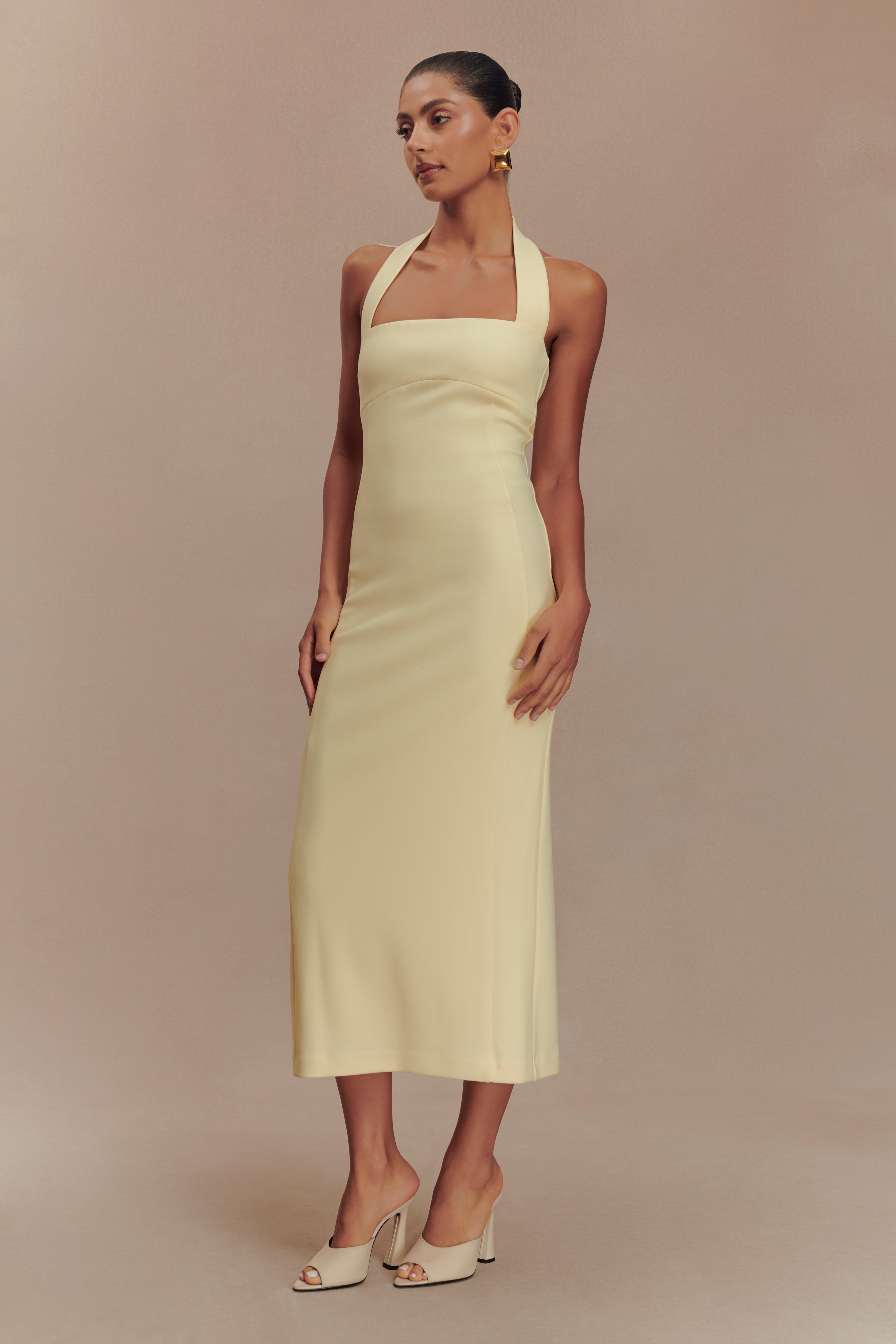 Amelita Suiting Halter Midi Dress - Pale Lemon、mySite、solidvoid