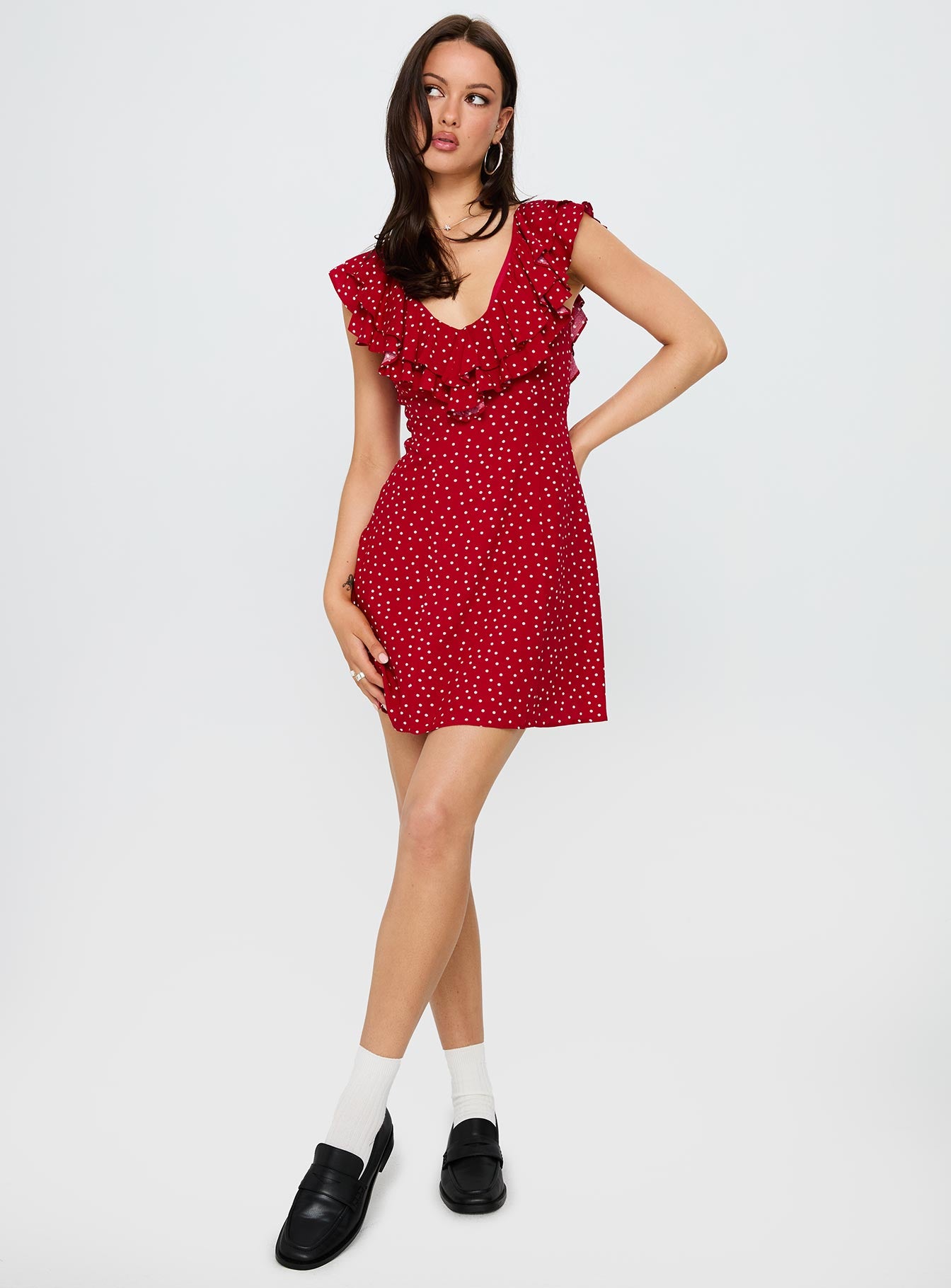 Cherry Schnapps Flutter Mini Dress Red Polka、mySite、solidvoid