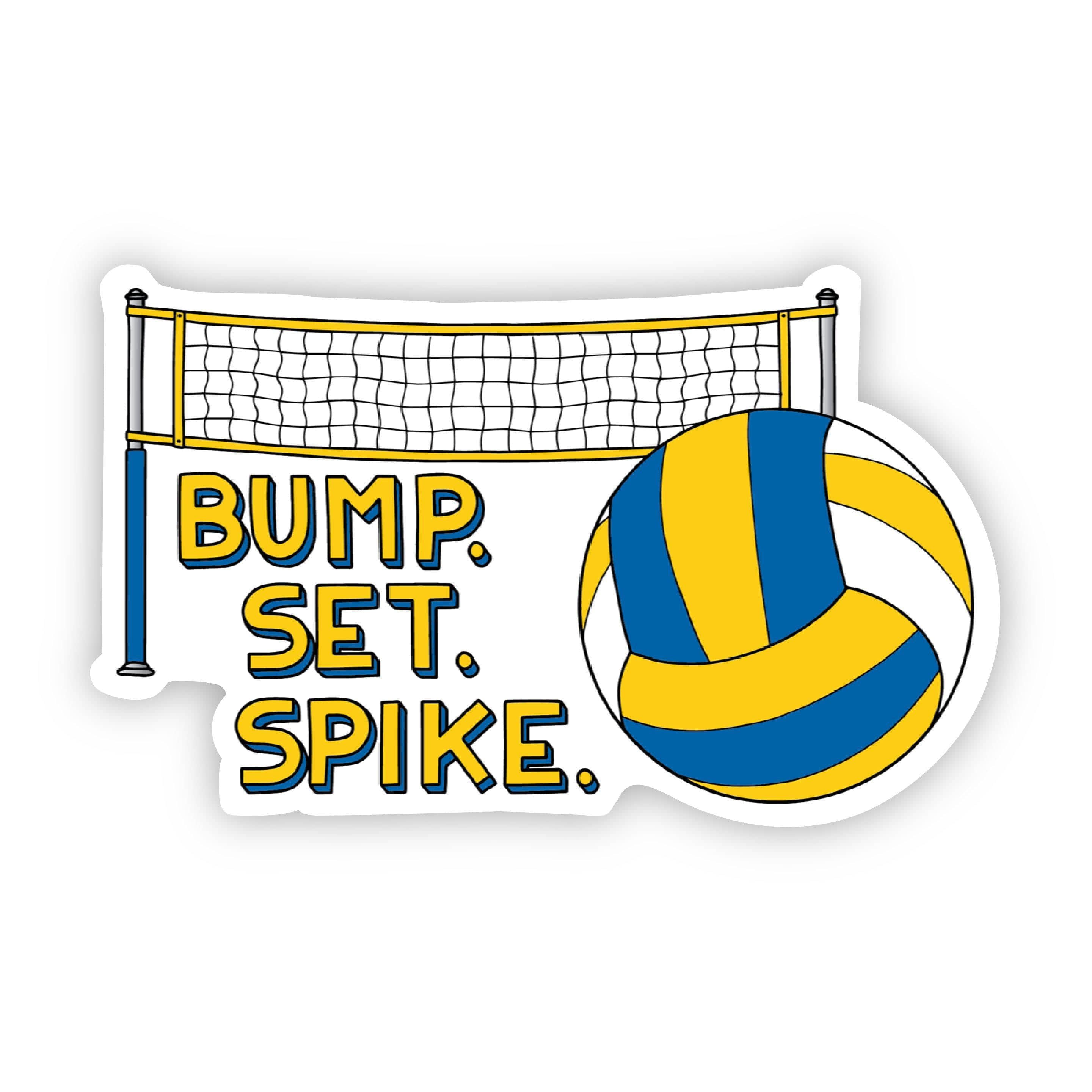  Bump. Set. Spike. Blue and Yellow Volleyball Sticker、mySite、elrpsem3k