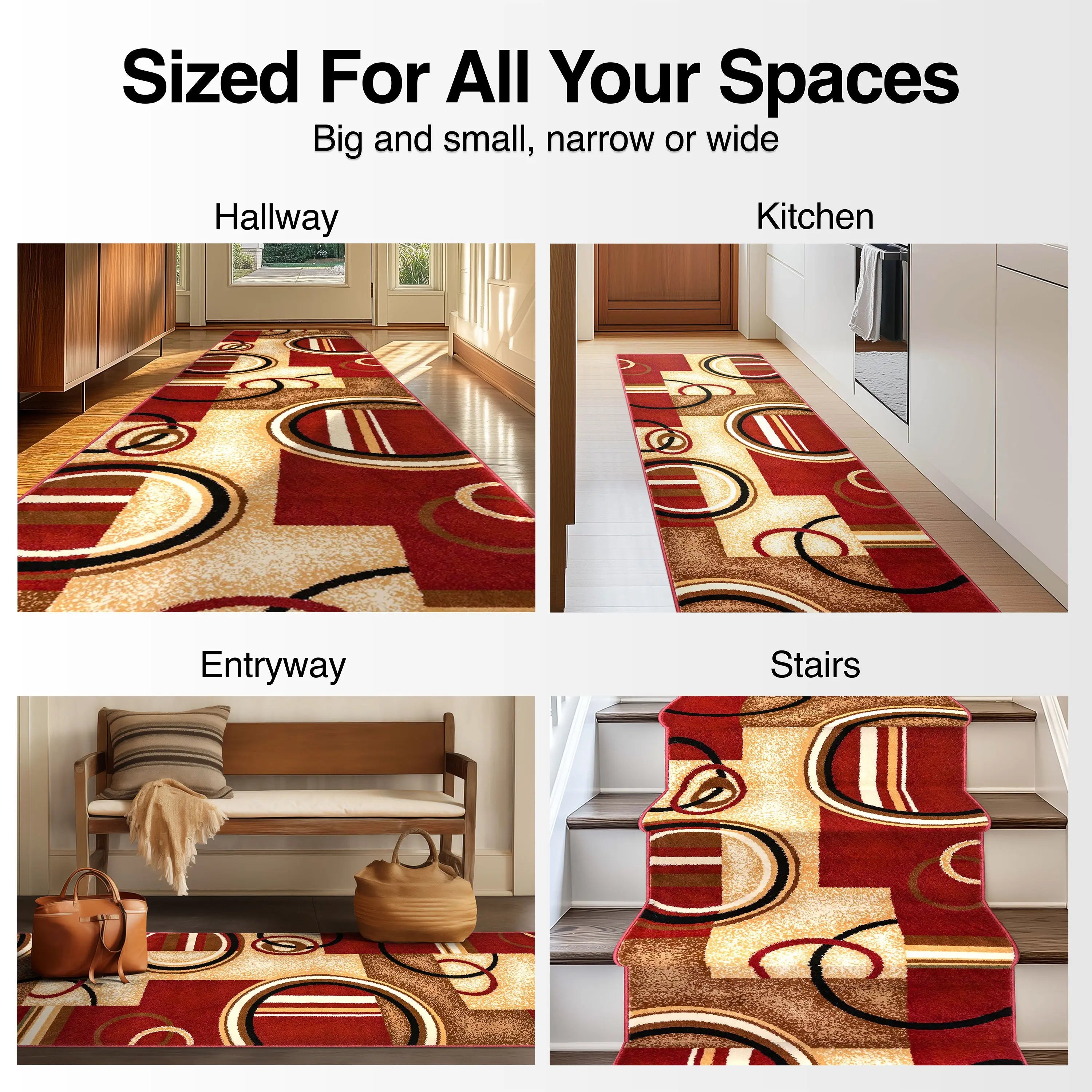Arcs & Shapes Custom Size Runner Modern Red 27 Inch Wide x Choose Your Length Hallway Runner Rug、mySite、gigharbornorthrealestate