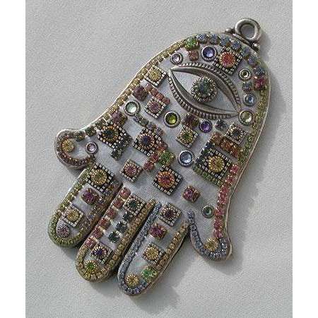 Michal Golan Silvertone Wall Hamsa with Pastel Swarovski Crystals、mySite、topwebapps
