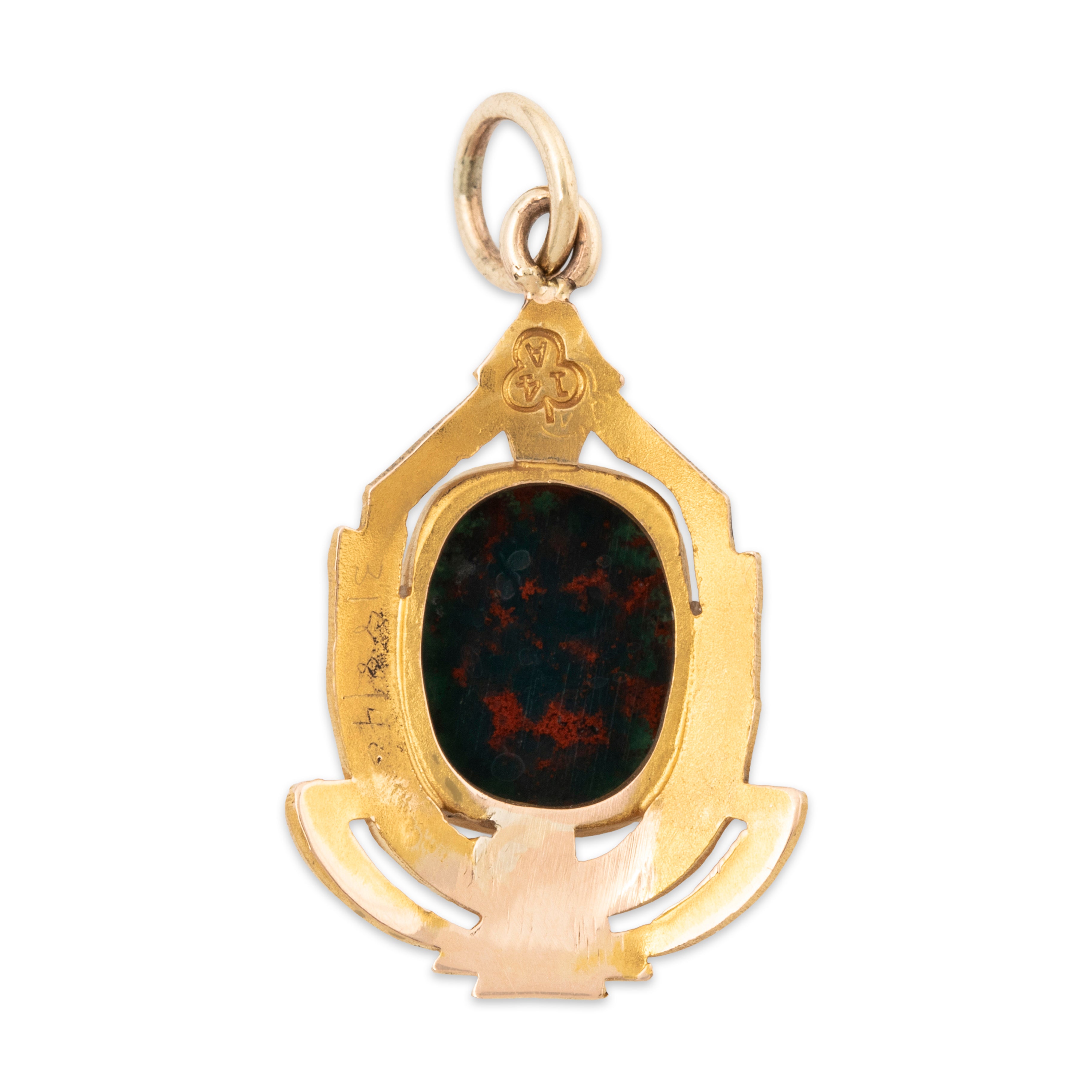 Antique Alling Co. 14k Yellow Gold Red & Green Agate Art Deco Charm Pendant、mySite、hinf8tx79