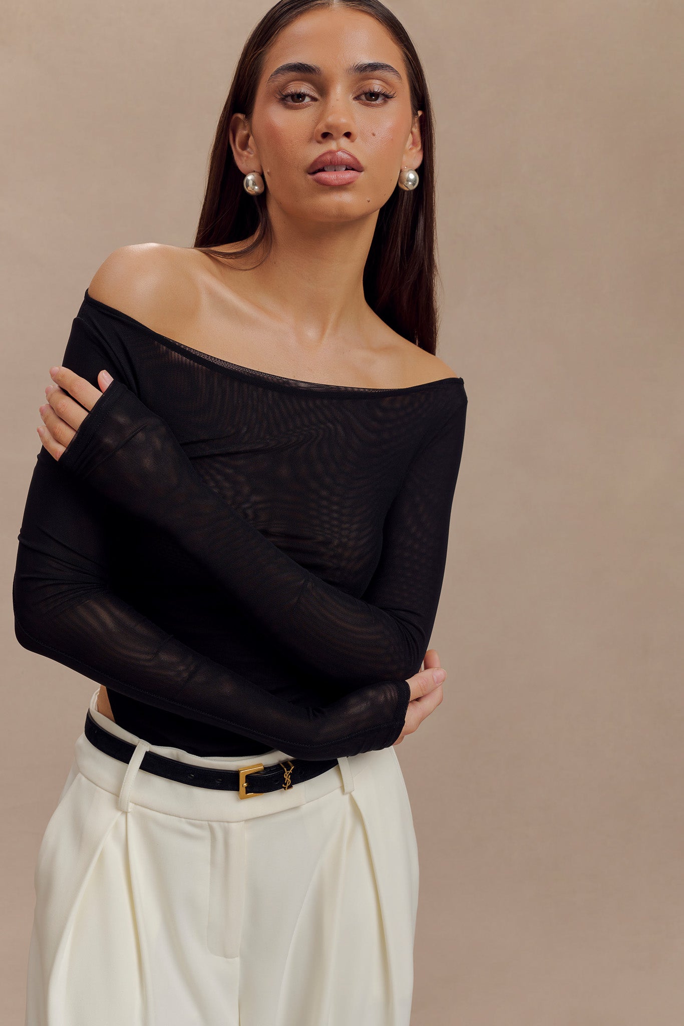 Colette Boat Neck Mesh Top - Black、mySite、solidvoid
