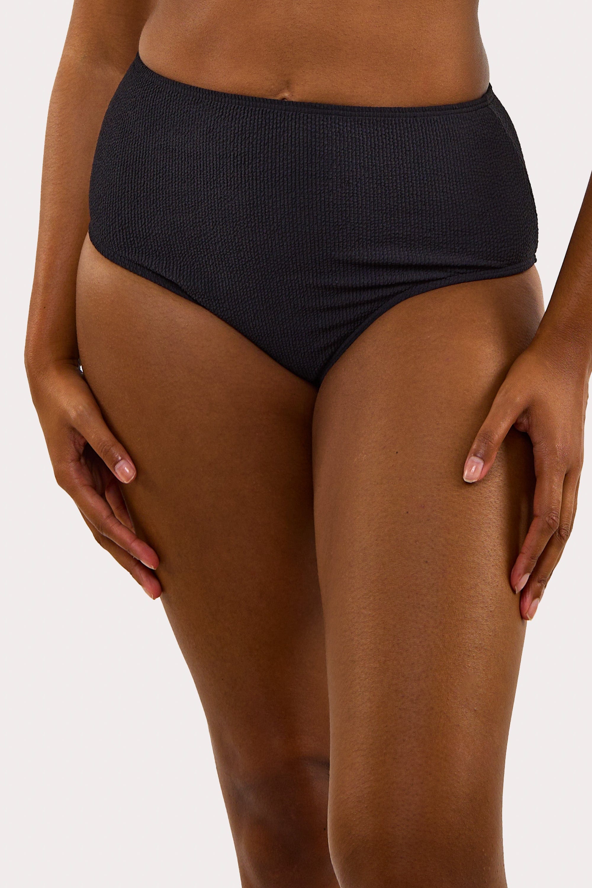 Mila Black Textured High Waisted Bikini Bottom、mySite、bengalsvssteelers