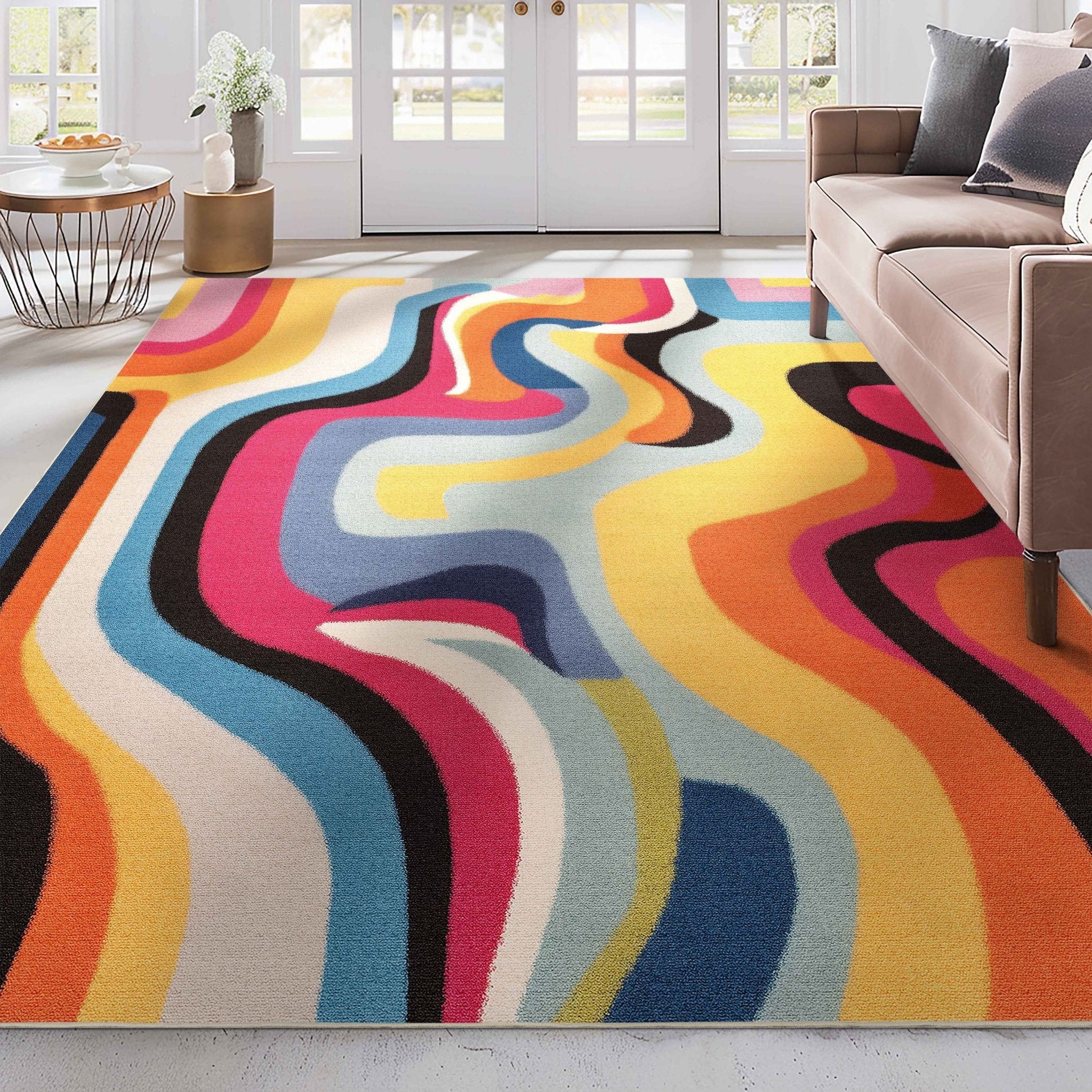 Apollo Strokes Colorful Waves Abstract Vibrant Stain-Resistant Rug - Easy to Clean、mySite、gigharbornorthrealestate