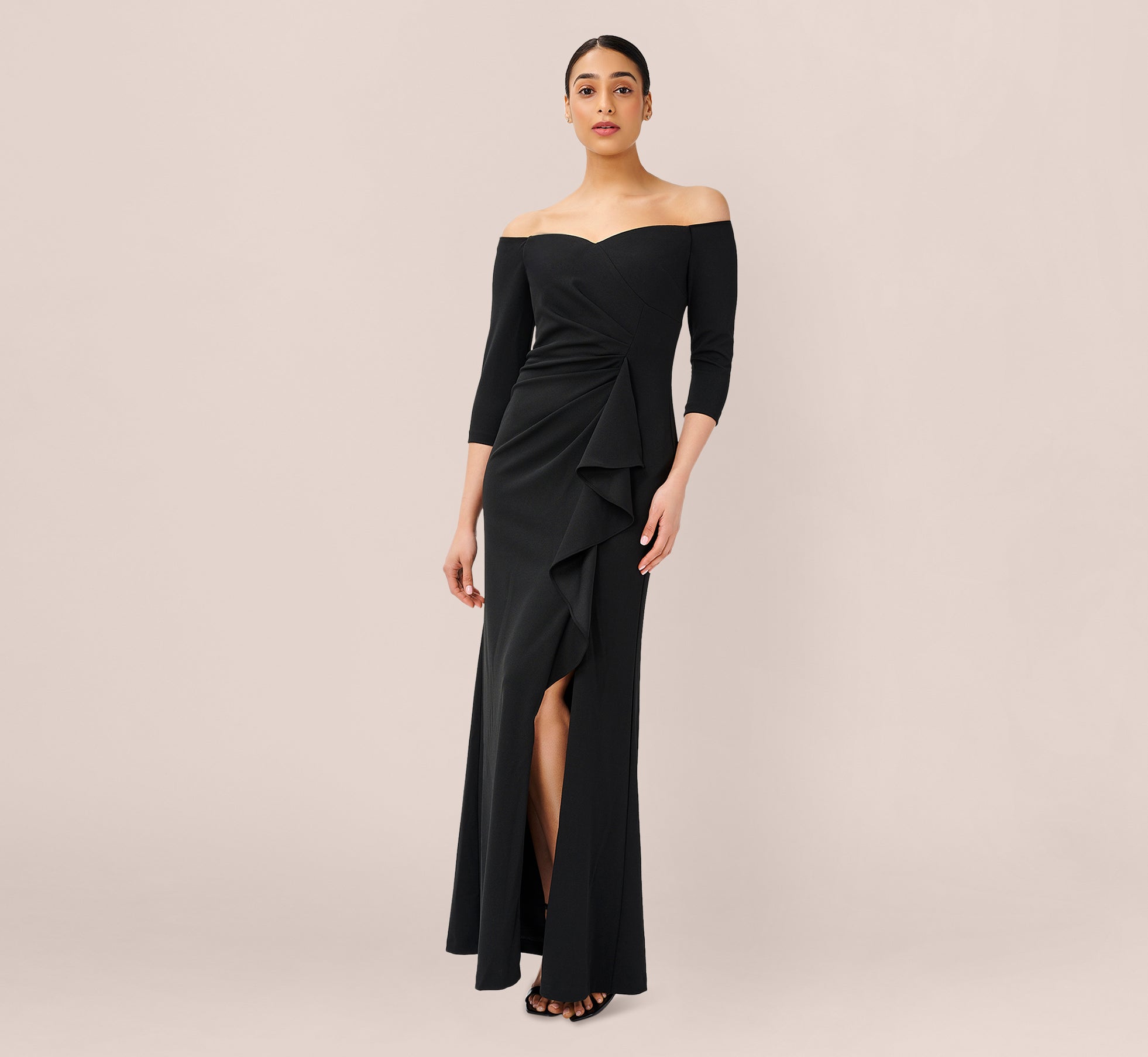 Off The Shoulder Dress With Cascading Ruffle Detail In Black、mySite、solidvoid