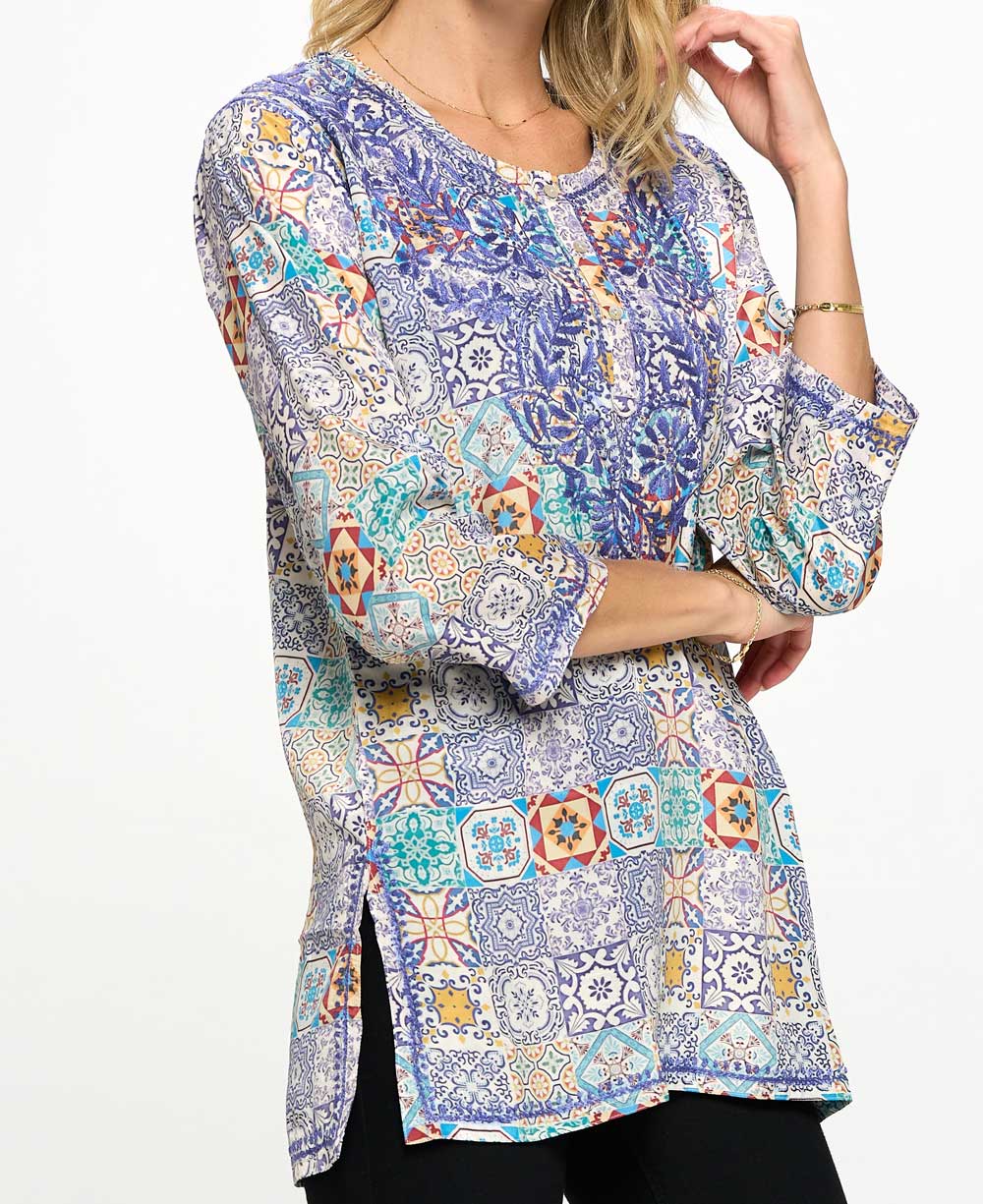 Geometric Print Embroidered Tunic、mySite、topwebapps