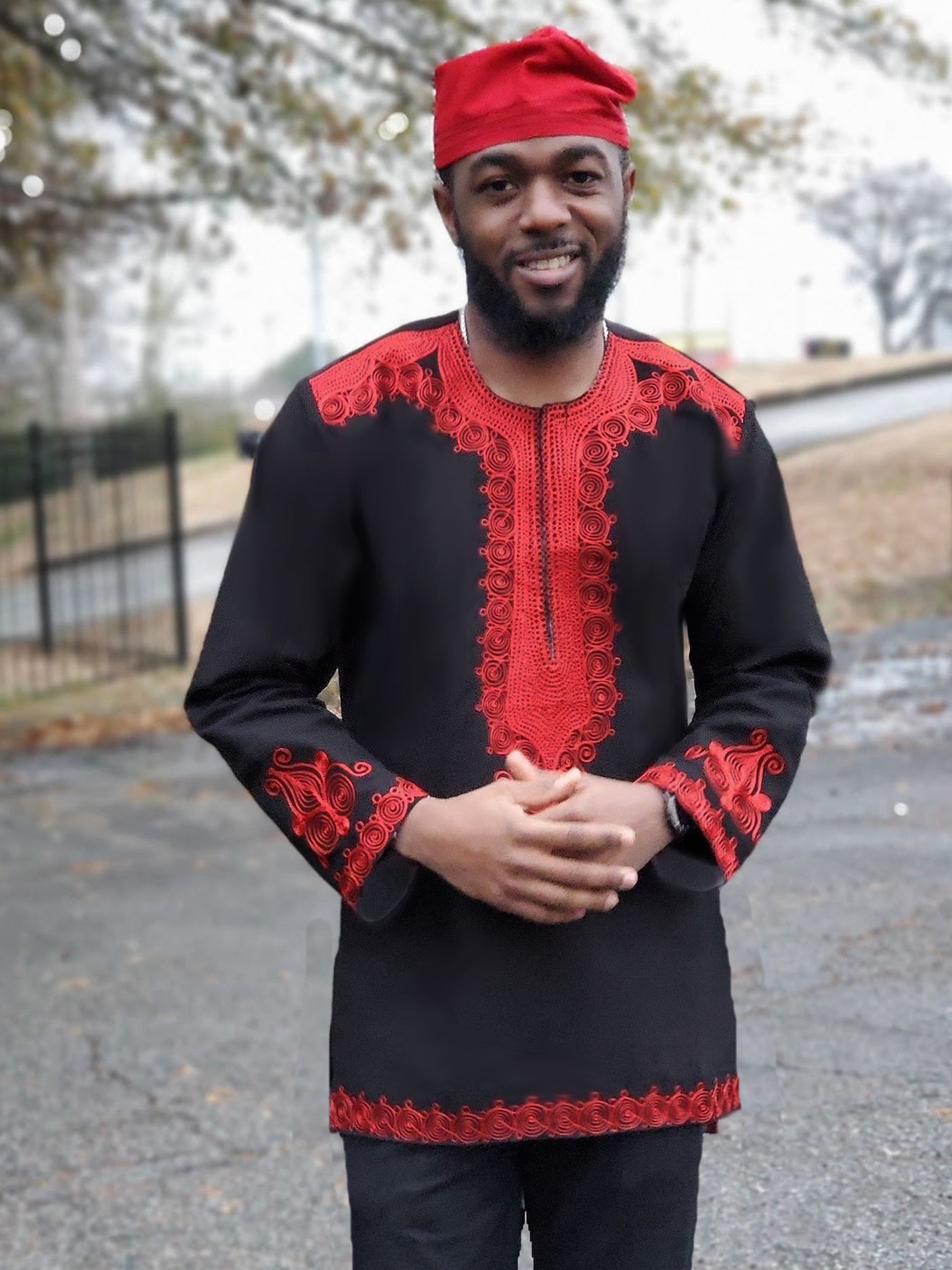 Red and Black African Embroidered Shirt-DP4098M、mySite、solidvoid