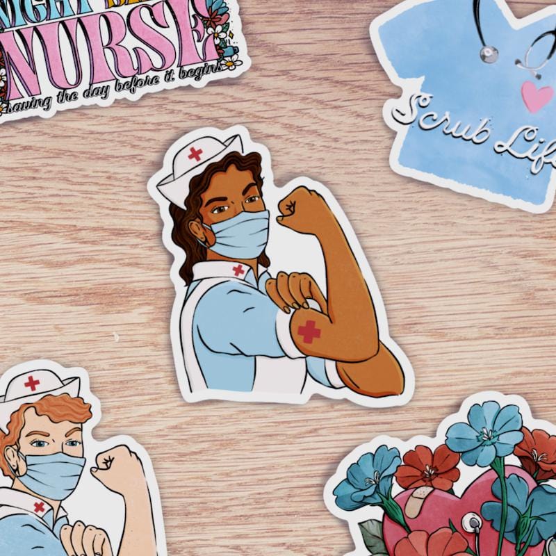  Rosie The Riveter Nurse Brown Hair Sticker、mySite、elrpsem3k