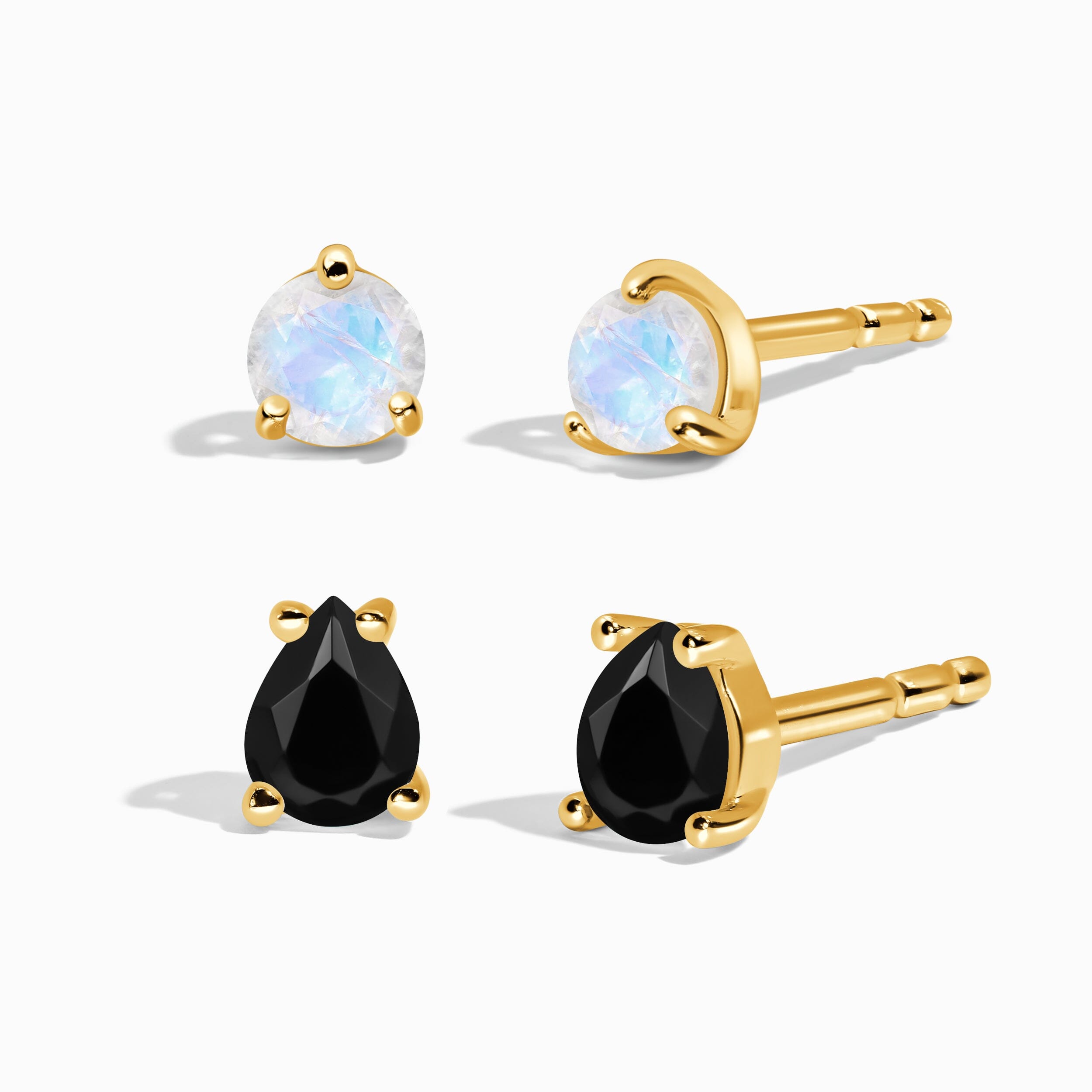 Black Obsidian Moonstone Petite Teardrop & Round Studs、mySite、hinf8tx79