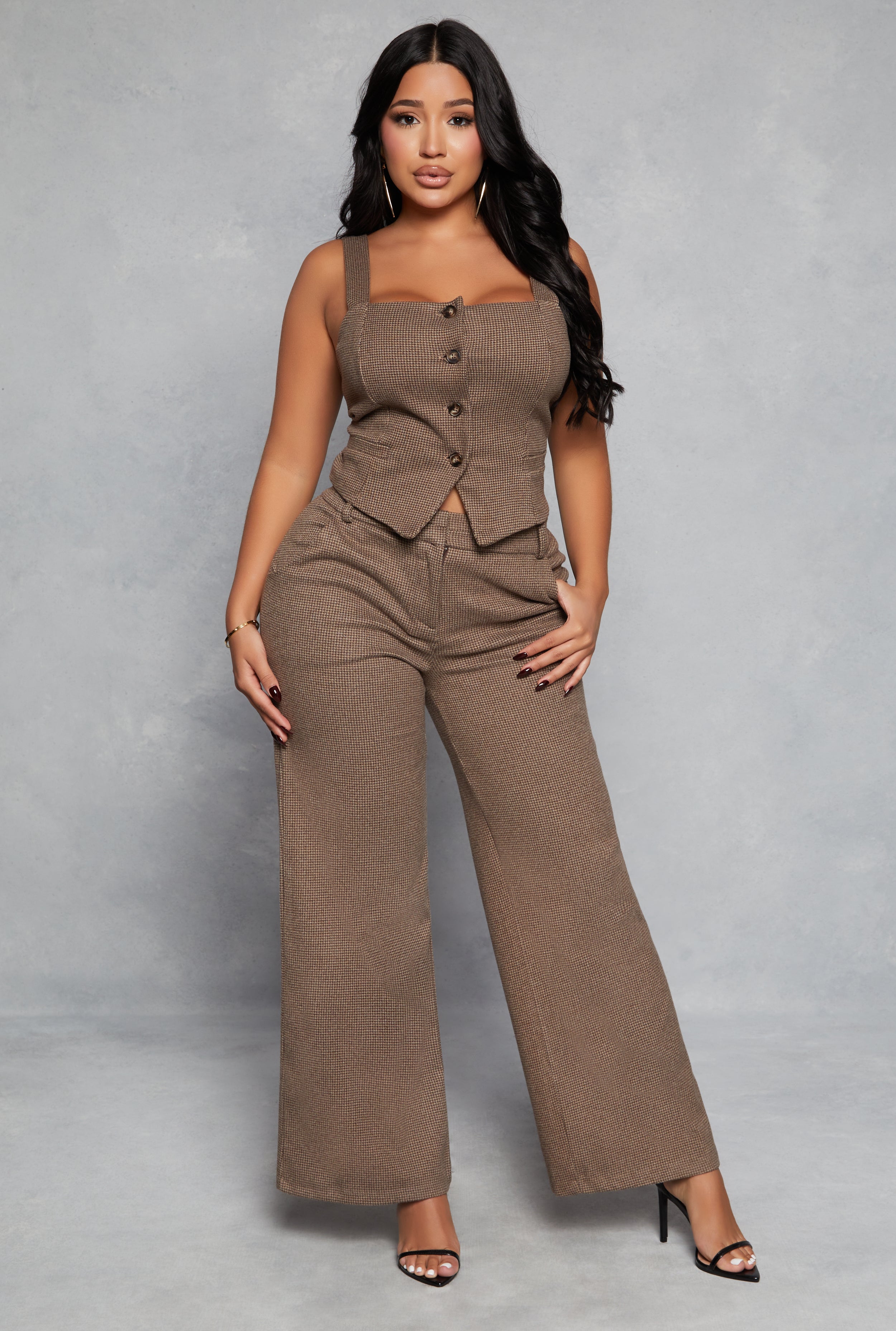 Houndstooth Wide Leg Dress Pant、mySite、camillekostekn