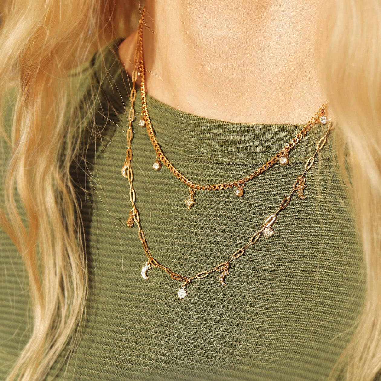 Stainless Steel Moon & Compass Star Charm Necklace / CHN0067、mySite、dreamappss