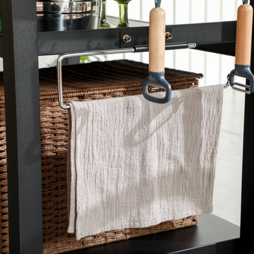 Outsunny Three-Shelf Outdoor Grill Cart with Stainless Steel Tabletop, Side Handle, 32" x 20.5" Multifunctional Pizza Oven Stand, Movable Food Prep Table on Wheels, Black、、eastwooduniform