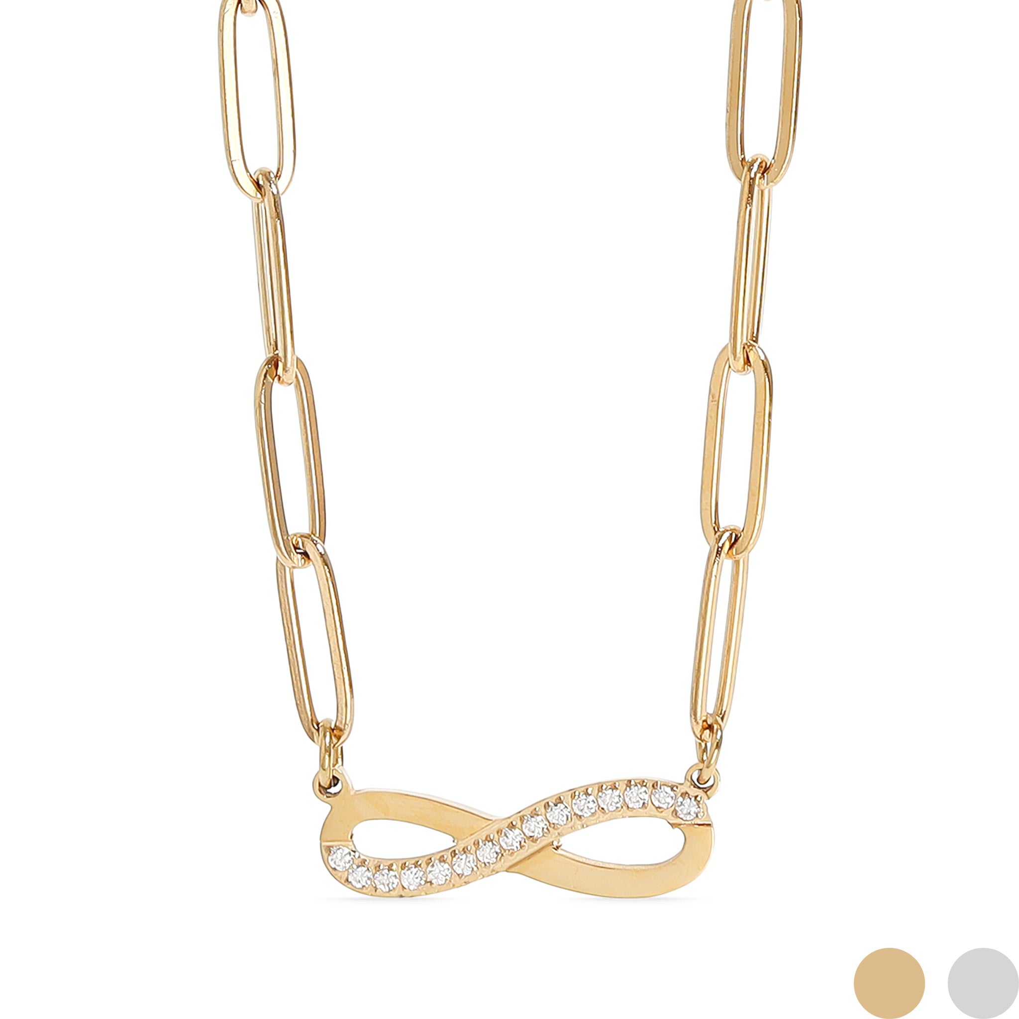 18K Gold PVD Stainless Steel Stone Infinity Paperclip Chain Necklace / CHN9977、mySite、dreamappss