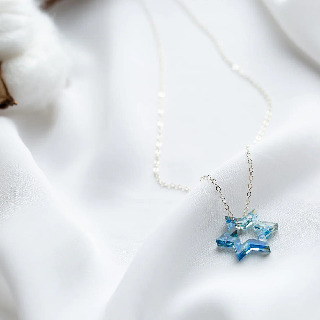 Micro Floating Magen David Necklace - Blue Marble、mySite、topwebapps
