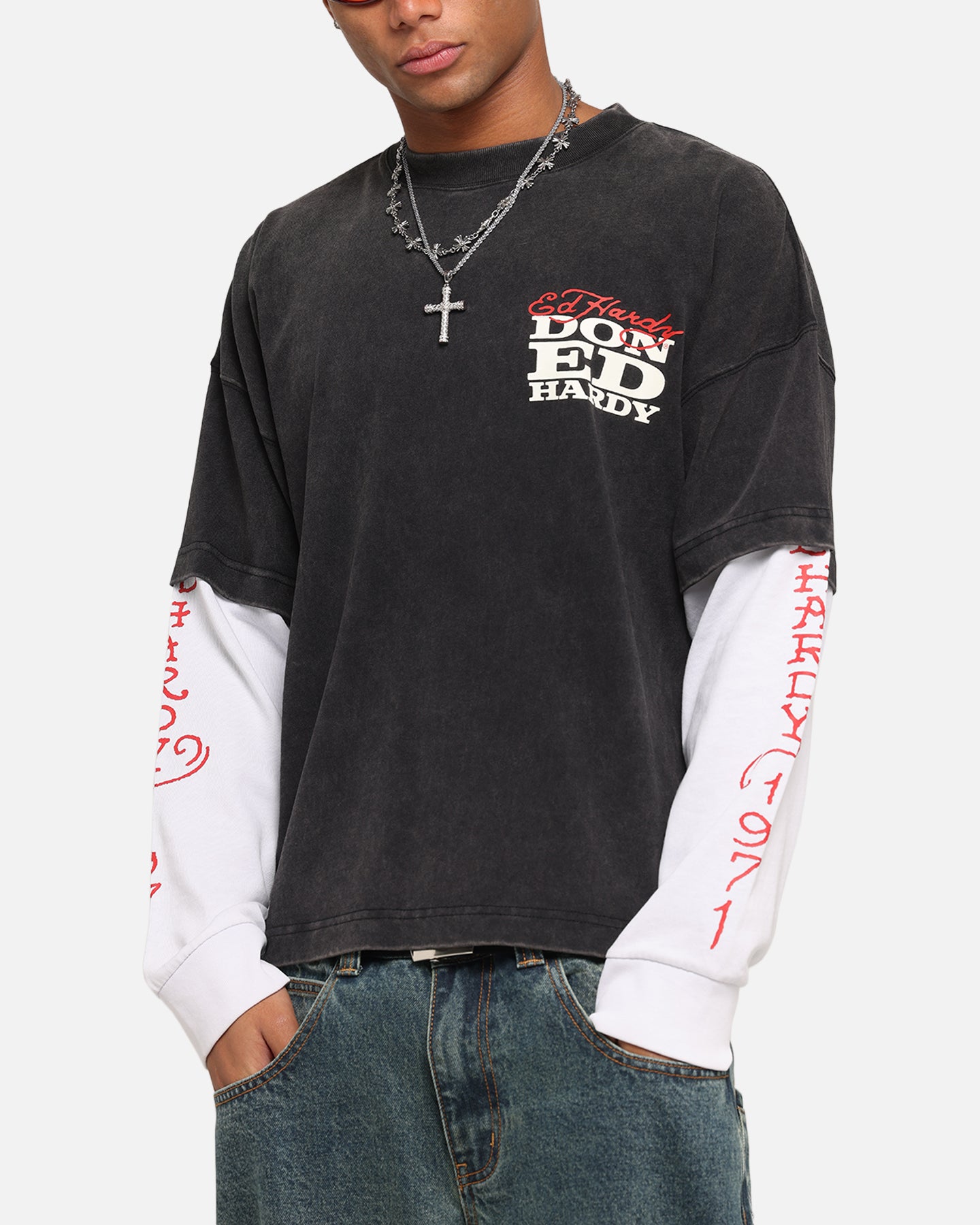 Ed Hardy Love Kills Layered Long Sleeve T-Shirt Black、mySite、zt4zffjzw