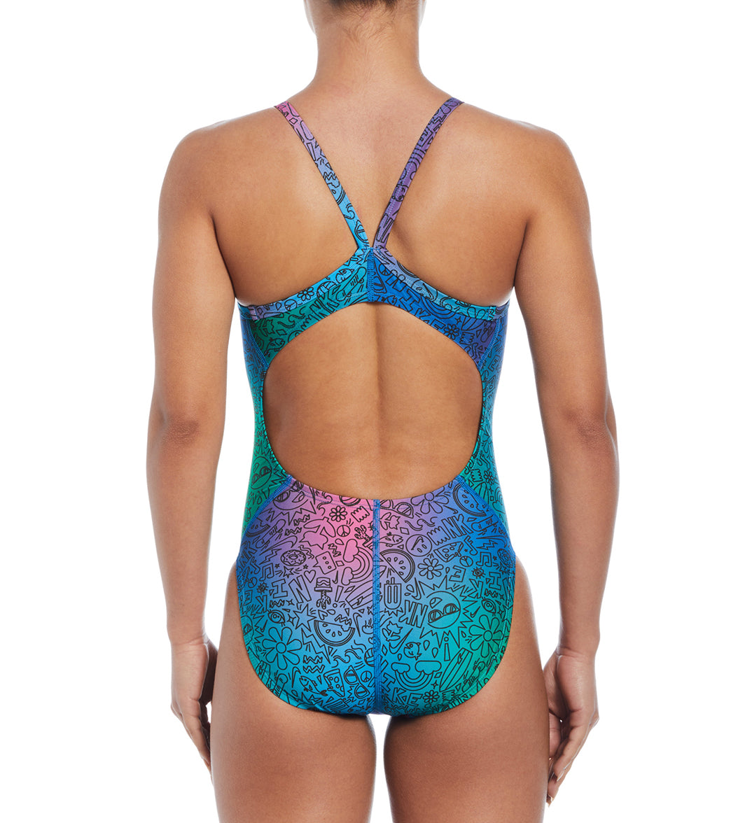 Nike Women's Hydrastrong Multi Print Racerback One Piece Swimsuit、mySite、noshort