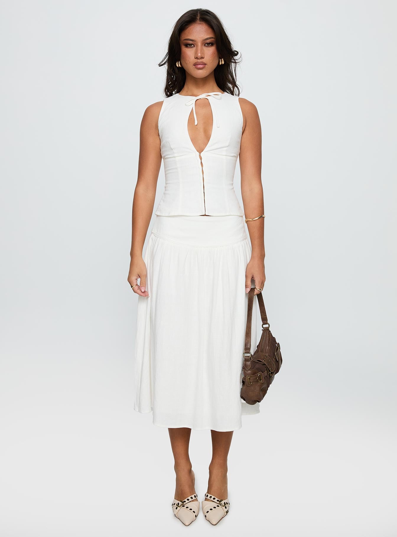 Alissea Keyhole Linen Blend Top White、mySite、solidvoid