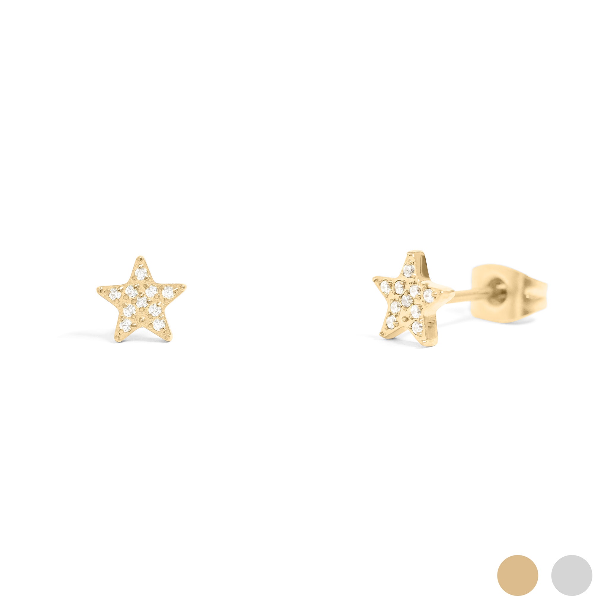 18K Gold PVD Stainless Steel Star Stud Pave Stone Earrings / ERJ0080、mySite、dreamappss