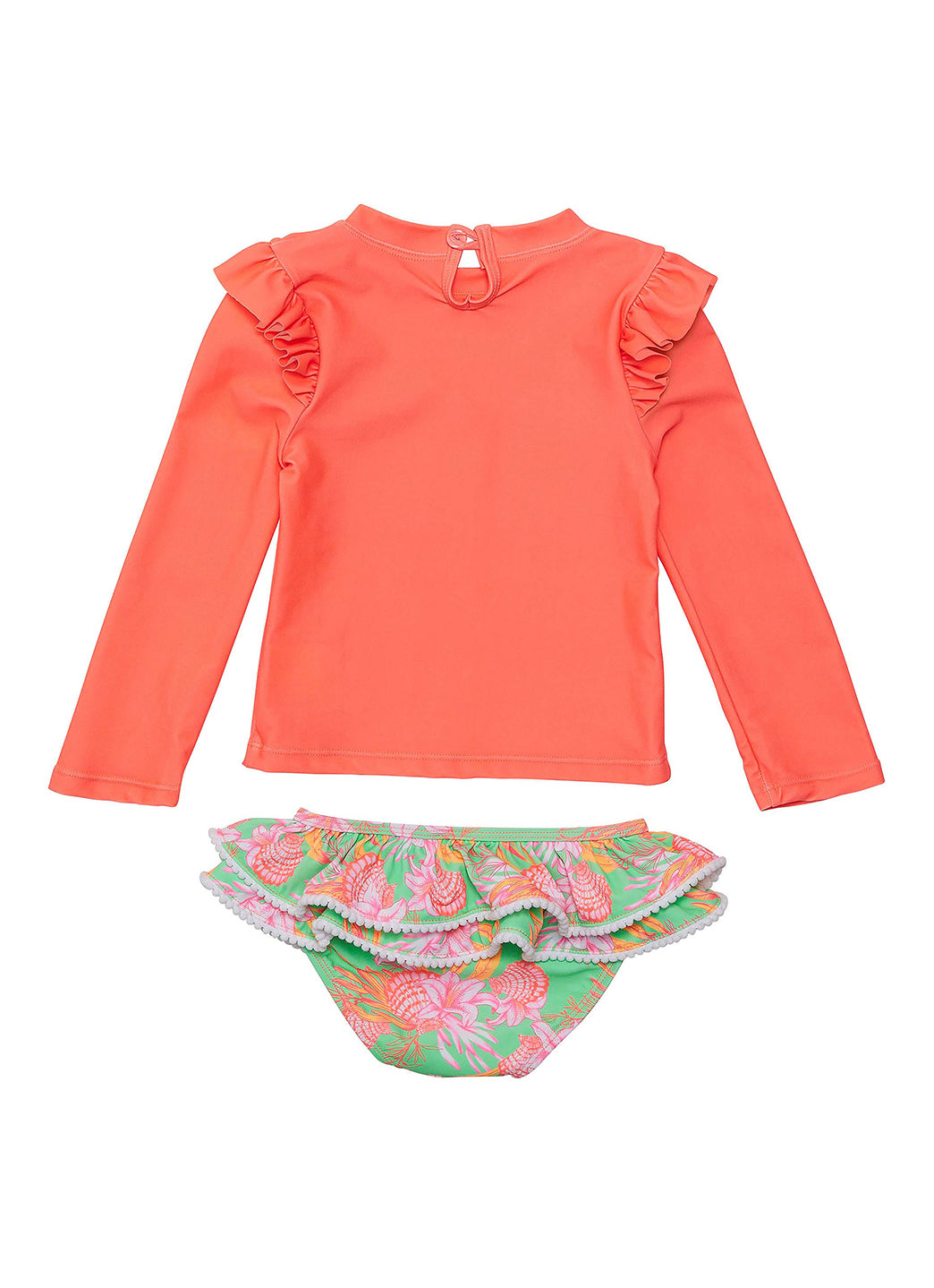 Snapper Rock Girls' Coastal Shells Long Sleeve Two Piece Rash Guard Set (Baby, Toddler, Little Kid)、mySite、noshort