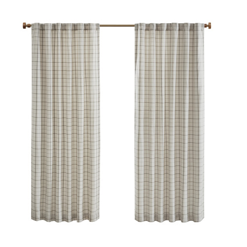 Plaid Rod Pocket and Back Tab Curtain Panel with Fleece Lining Brown 50x84"、、eastwooduniform