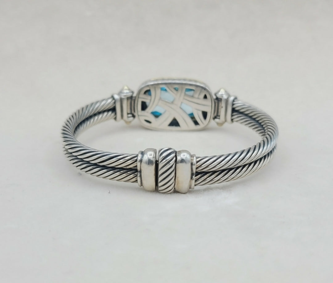 David Yurman Albion Double Cable Bracelet 鈥?Blue Topaz & Gold、mySite、hinf8tx79