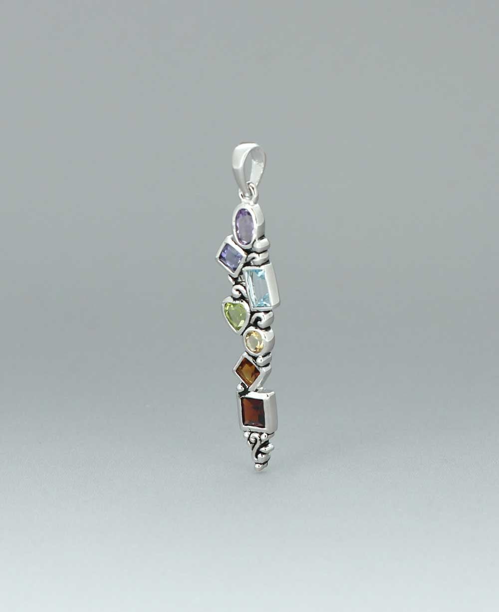 Mixed Geometry Chakra Rainbow Sterling Silver Pendant、mySite、topwebapps