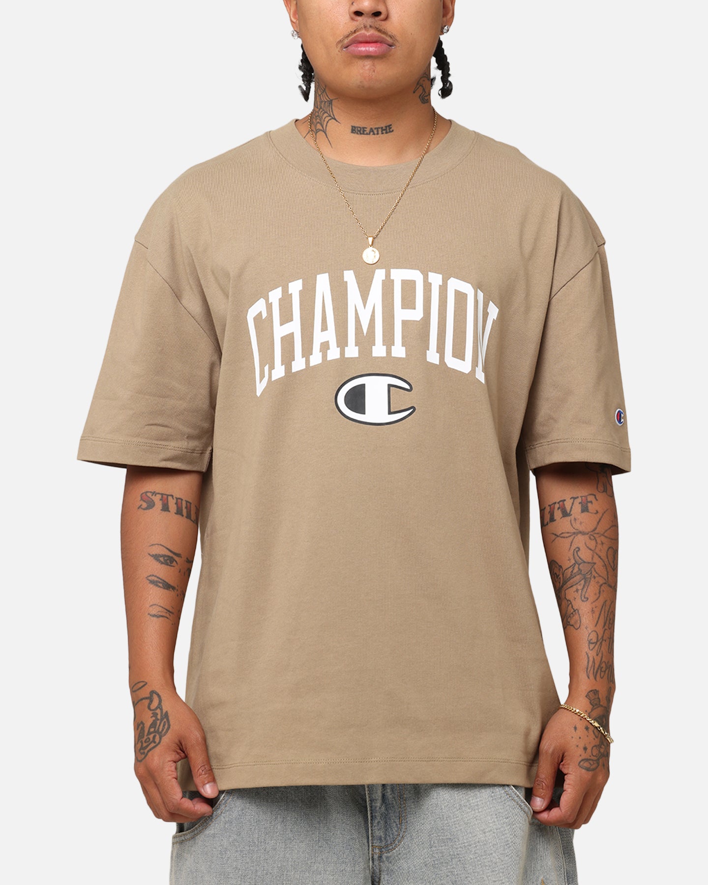 Champion Heritage Varsity Graphic T-Shirt Whole Wheat Khaki、mySite、zt4zffjzw