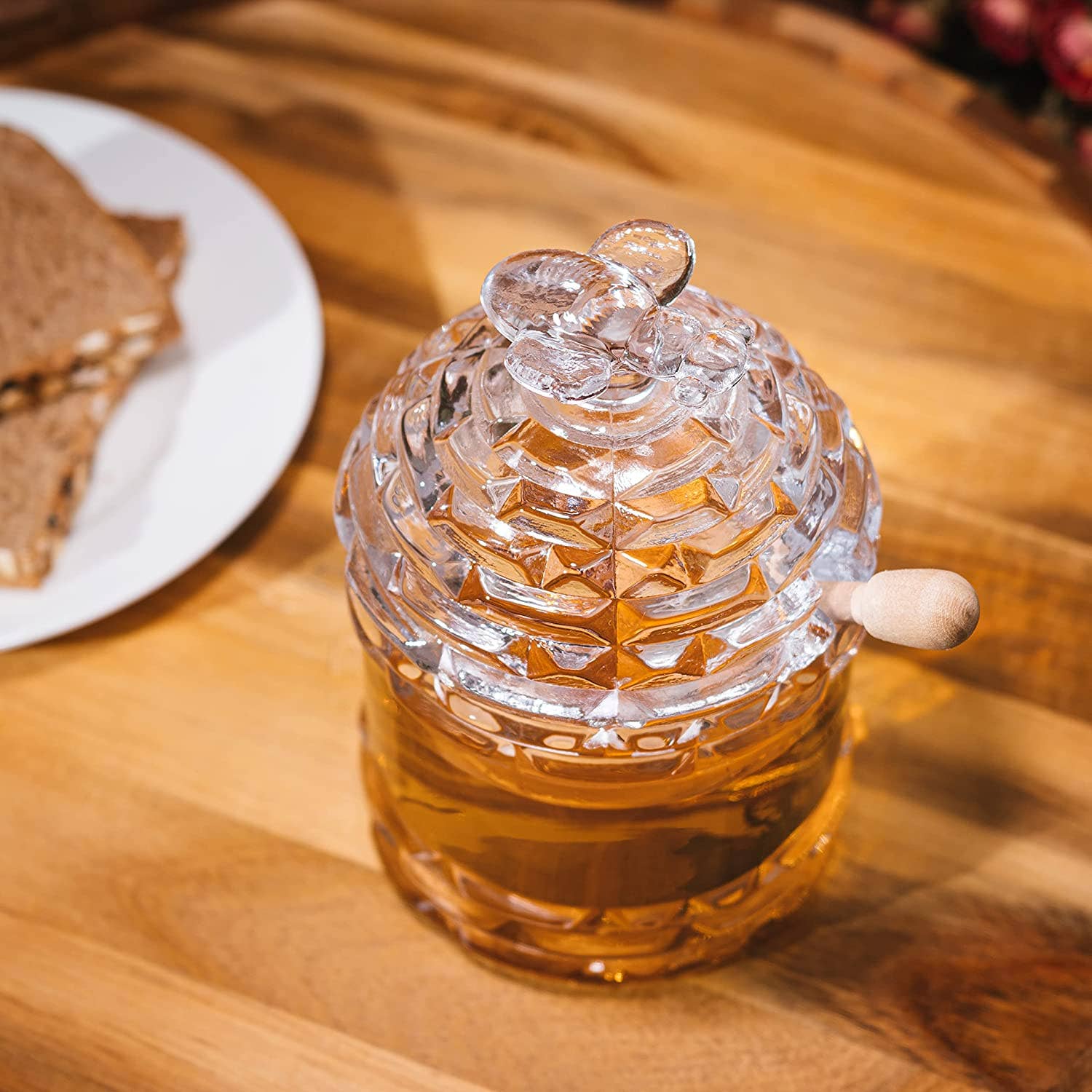 Glass Beehive Honey Jar and Wooden Dipper、mySite、topwebapps