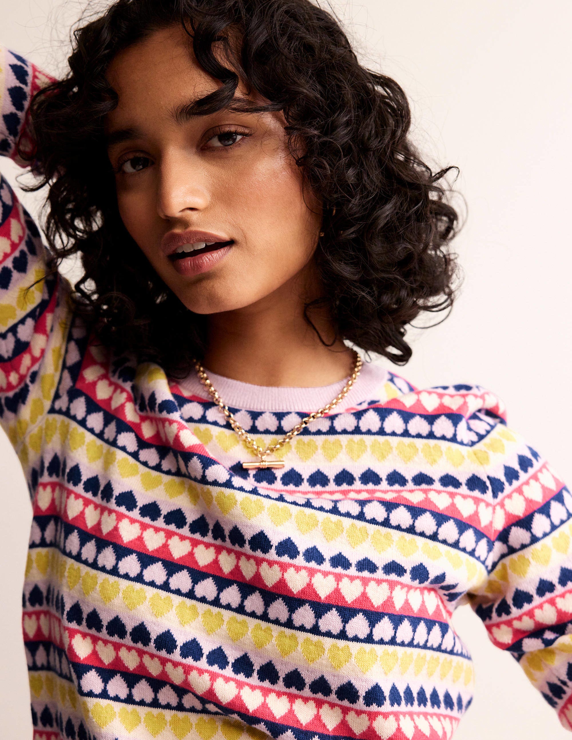  Isabel Heart Fair Isle Jumper-Multi, Ivory Geo Heart、mySite、ashleygrahame