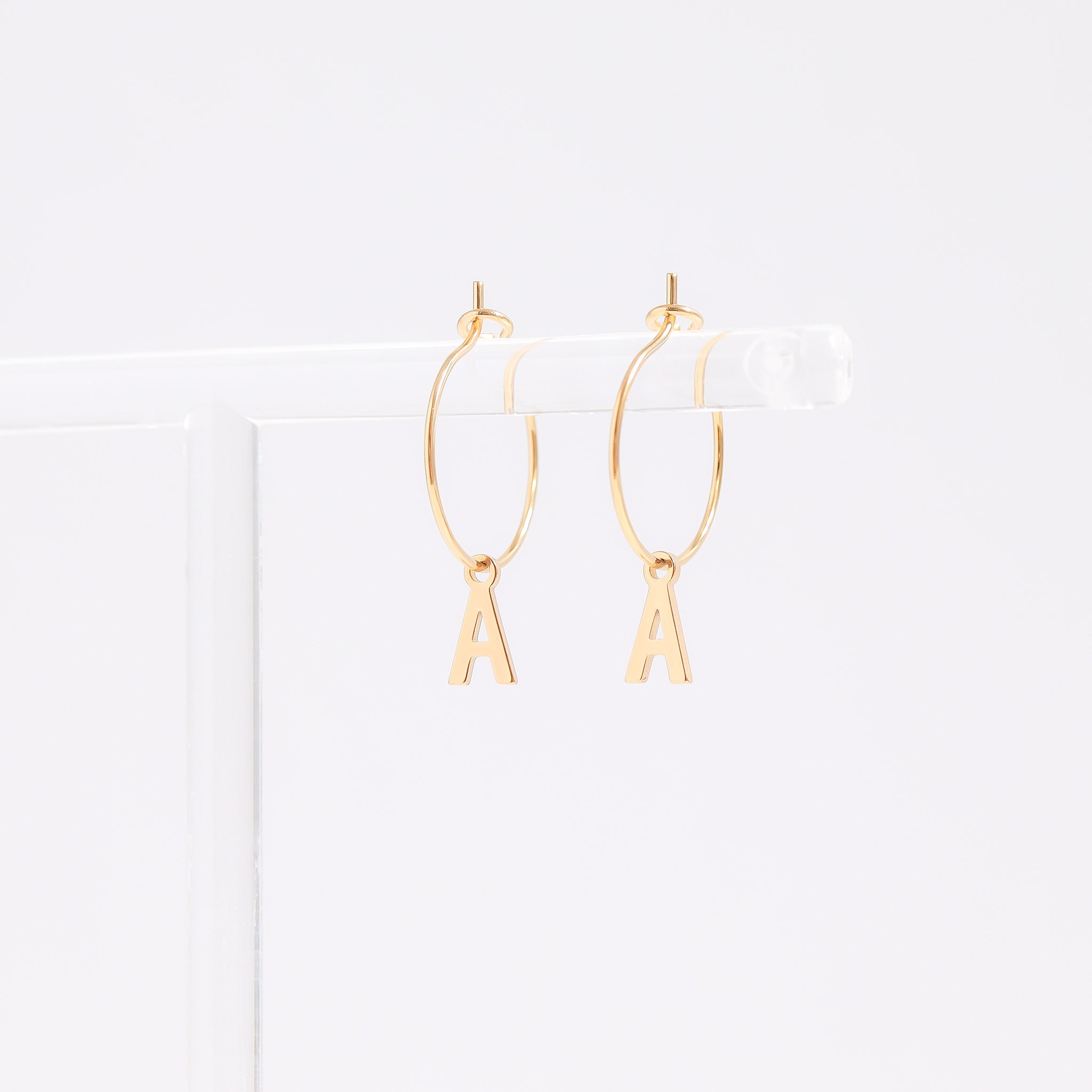 18K Gold PVD Stainless Steel Mini Hoop Initial Earrings / ERJ0013、mySite、dreamappss