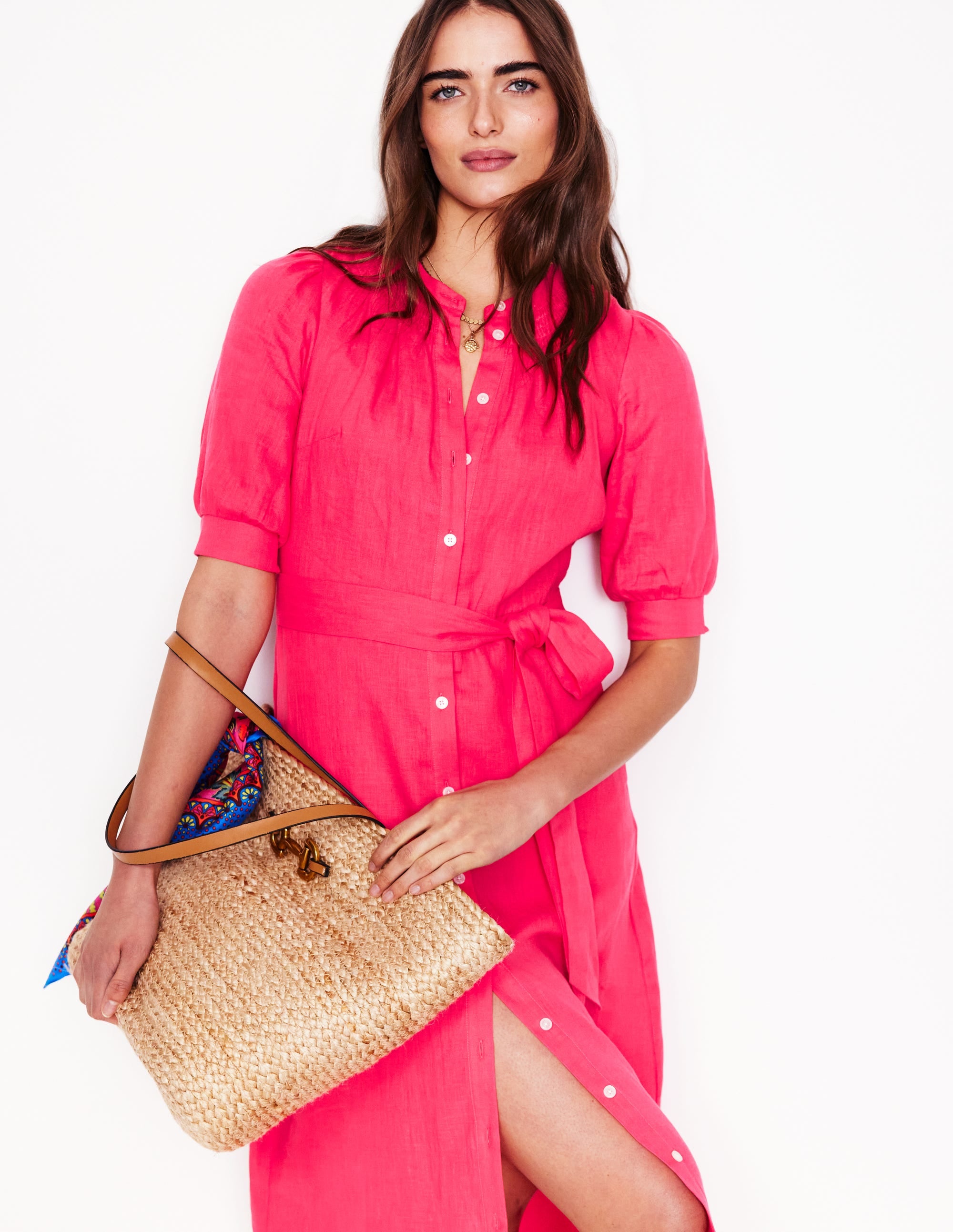  Ada Linen Midi Dress-Camelia Pink、mySite、ashleygrahame