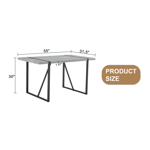 Rustic Industrial Rectangular Wood Dining Table For 4-6 Person, With 1.5" Thick Engineered Wood color Tabletop and Black Metal Legs,Desk For Kitchen Dining Living Room, 55.1" x 31.4"x 29.9"1529W115172、、casual