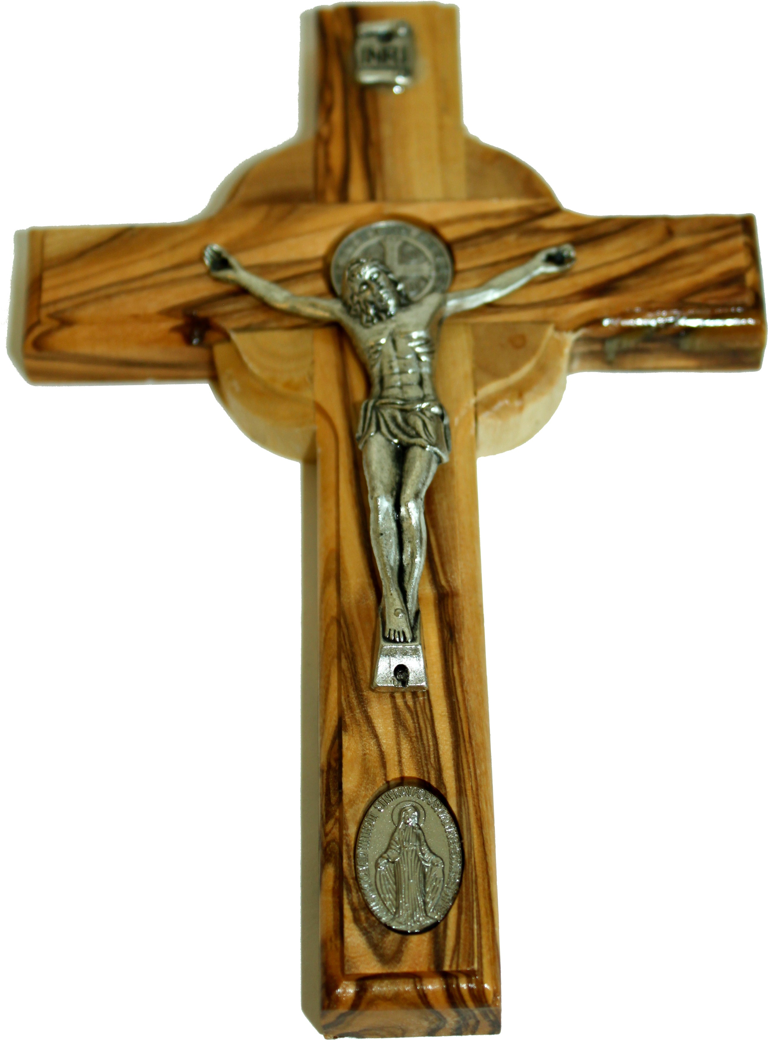 Holy Land Market Celtic and Saint Benedict and Miraculous Medal Olive Wood Crucifix、mySite、topwebapps