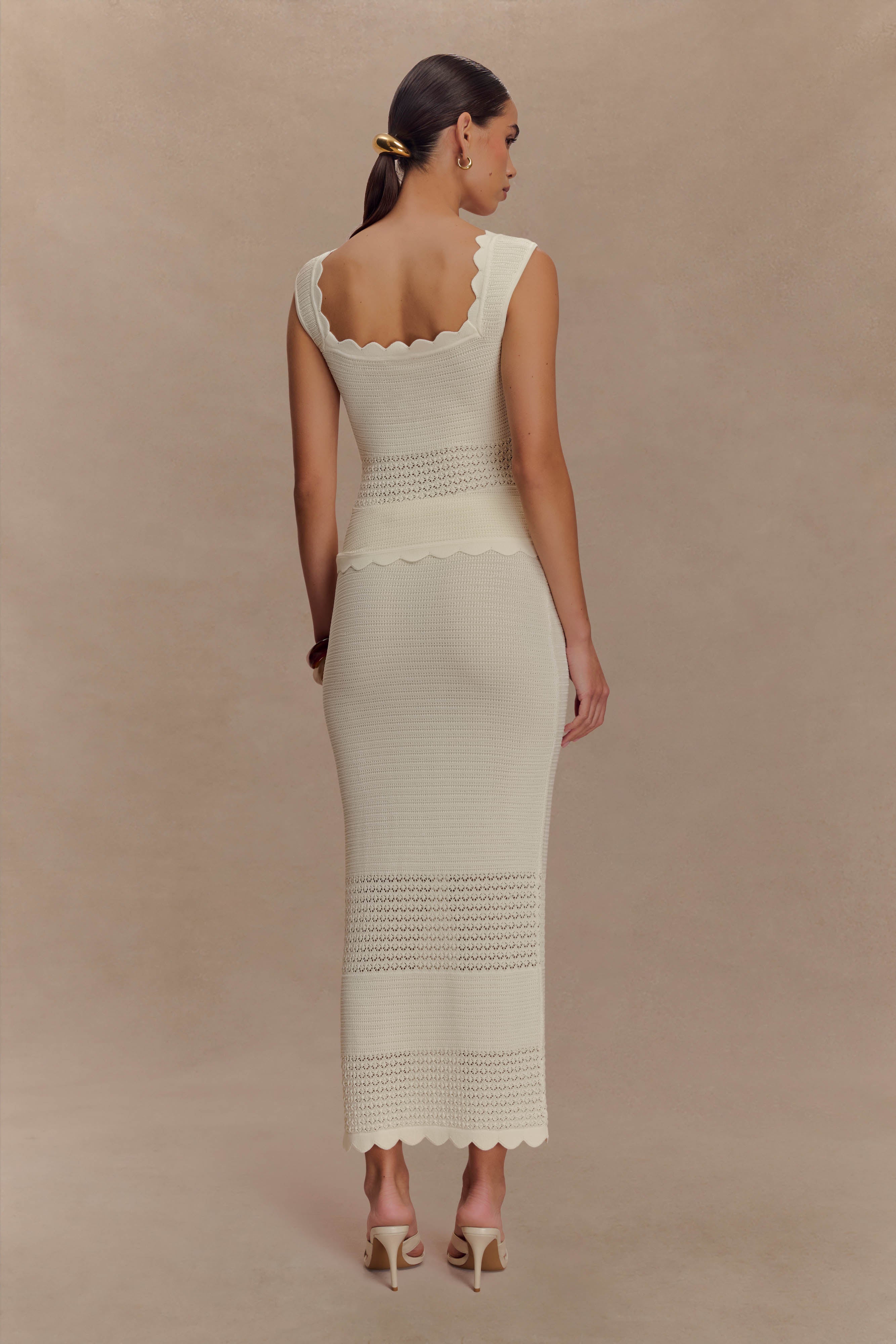 Madeline Scallop Knit Midi Skirt - Ivory、mySite、solidvoid