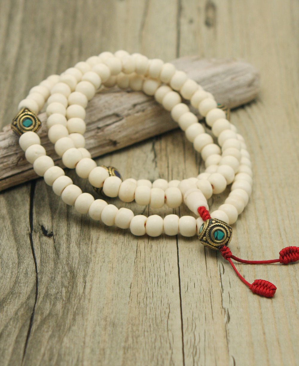 108 Bone Bead Mala with Inlaid Counter Beads、mySite、topwebapps