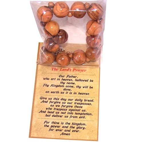  Elastic Olive wood religious bracelet with Silver tone Jerusalem Cross (Large) *** Packed as a gift with special Certificate of Authenticity and origin and a FREE Lord's Prayer gift card、mySite、elrpsem3k