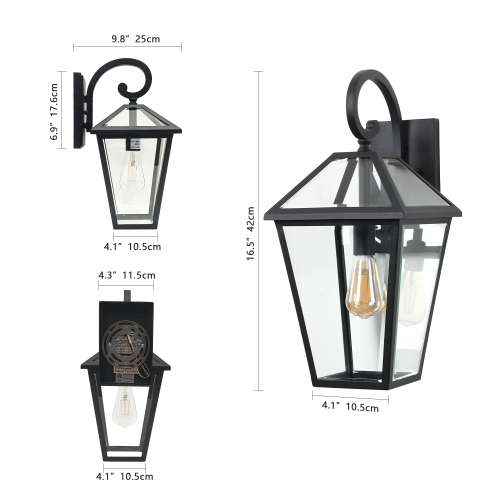 10" 2pcs Outdoor Wall Lanterns, Black Finish Weatherproof Wall Sconce with Clear Glass Panels, Vintage Exterior Light Fixtures for Porch, Patio, Garage, and Entryway (Bulb Not Included)、、eastwooduniform