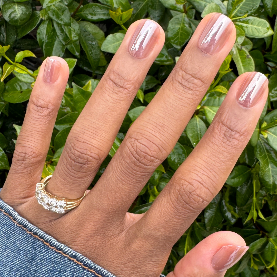 Taupe Jelly Chrome - Press-On | Extra Short | Squoval、mySite、solidvoid