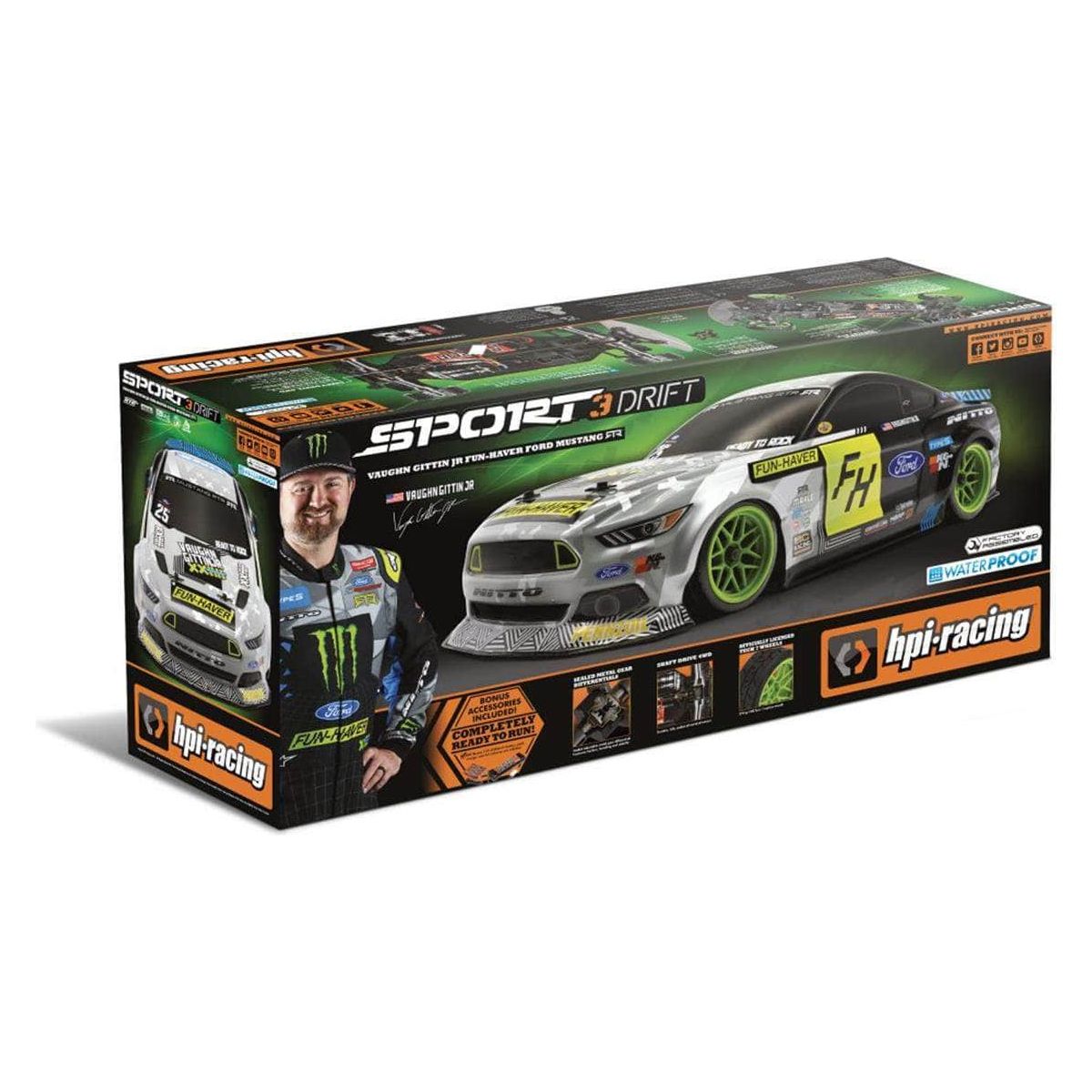  HPI120094, HPI Sport 3 Drift VGJR Fun Haver Ford Mustang 1/10 RTR 4WD Drift Car (V2) w/2.4GHz Radio, 7.2V Battery & Charger、mySite、merchandisen