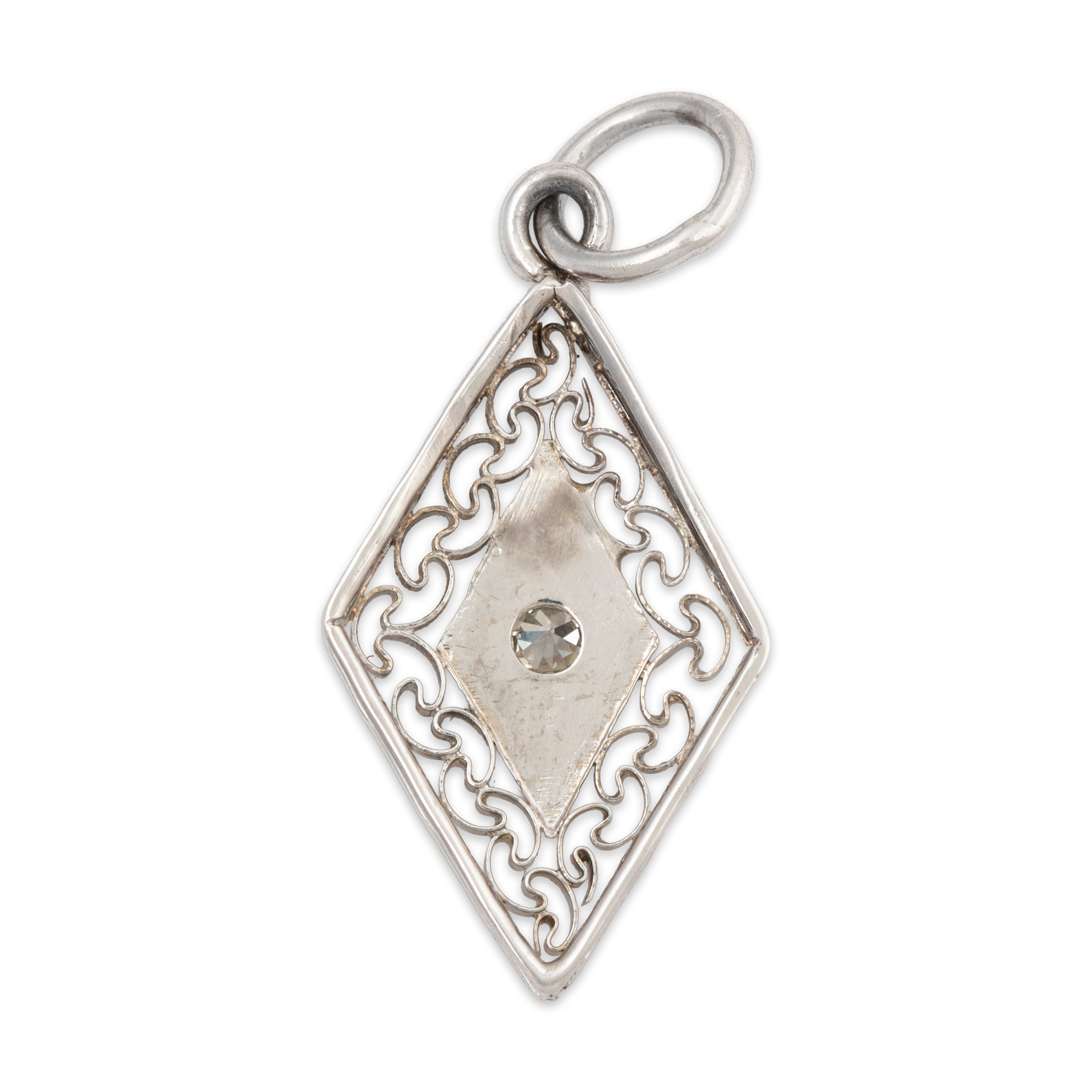 Antique 14k White Gold Diamond Filigree Charm Pendant、mySite、hinf8tx79