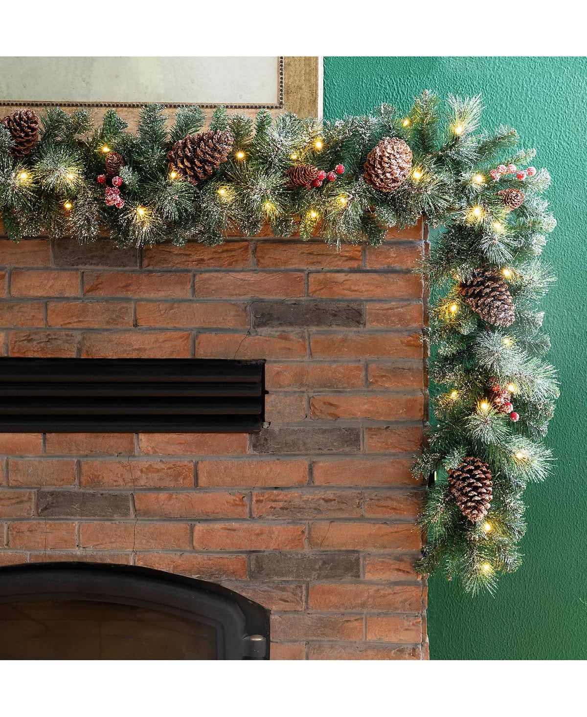 Pre-Lit Glittered Pine Cone Christmas Garland, with Warm LED Light、mySite、g9winljtr