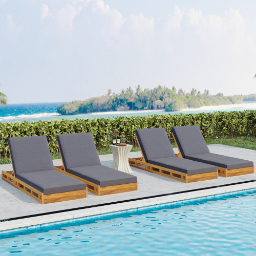 LOUNGE CHAISE SET, ACACIA WOOD WITH WATER-RESISTANT LOUNGE CUSHIONS (CREAM & 4 INCH THICK) - MATCHING DARK GREY VERSION AVAILABLE、、eastwooduniform