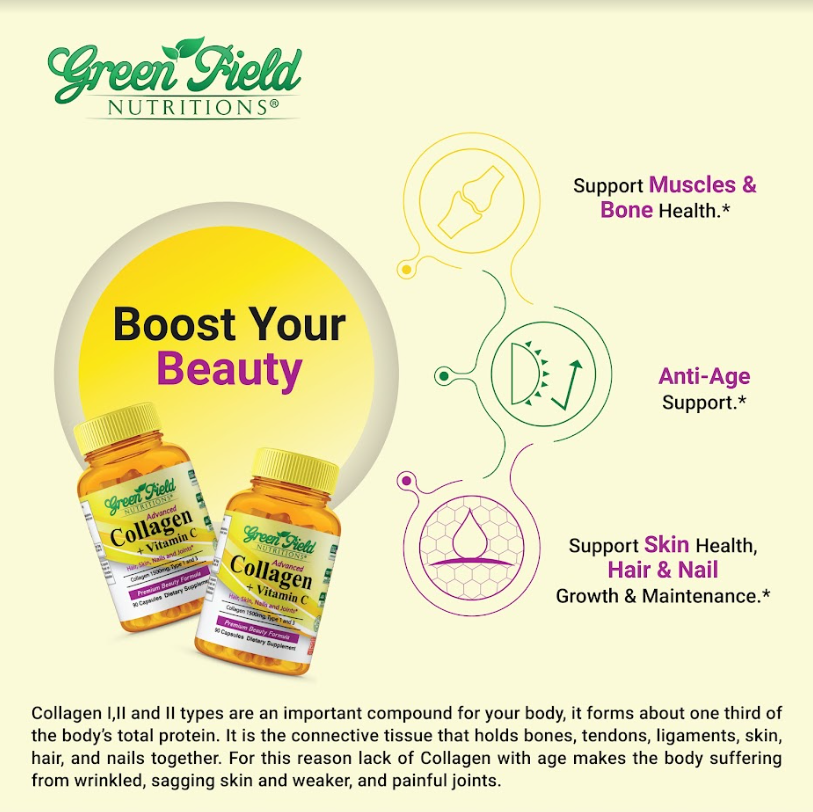 Greenfield Nutritions - Halal Collagen 1500 mg with Halal Vitamin C 300 mg for Hair, Skin, Nails, and Joints, 90 Capsules、mySite、topwebapps