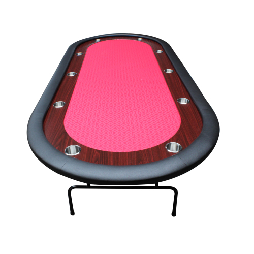 96" Light Series Foldable Poker Table with Wooden Racetrack Felt Stainless Legs Cup Holders Red、、casual