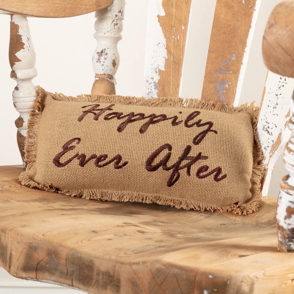 Happily Ever After Burlap Country Primitive Throw Pillow *、mySite、g9winljtr